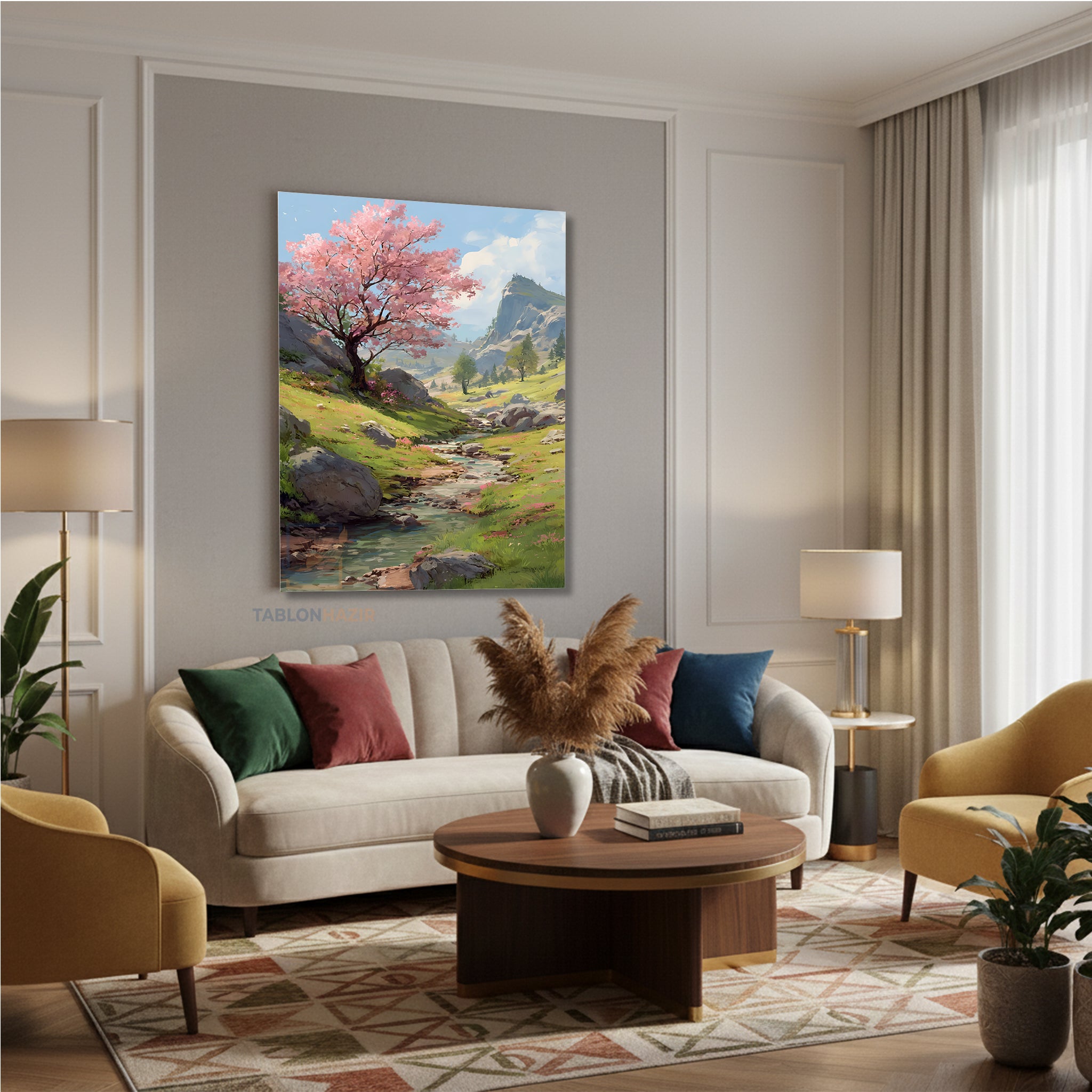 Dikey Kanvas Tablo Salon Duvar Tablosu Knvs Akarsu Dag Yeni Ev Hediyesi Ofis Tablosu
