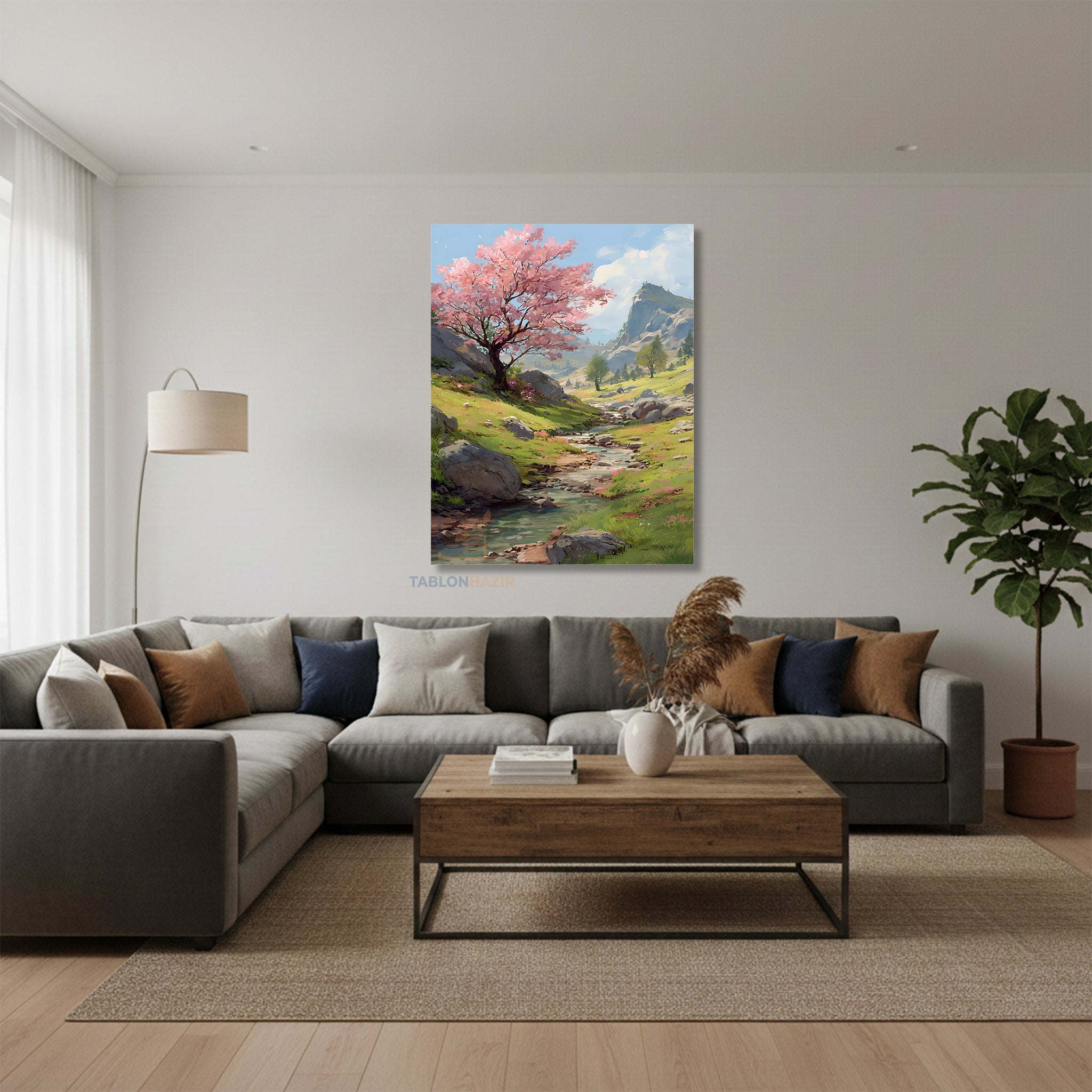 Dikey Kanvas Tablo Salon Duvar Tablosu Knvs Akarsu Dag Yeni Ev Hediyesi Ofis Tablosu