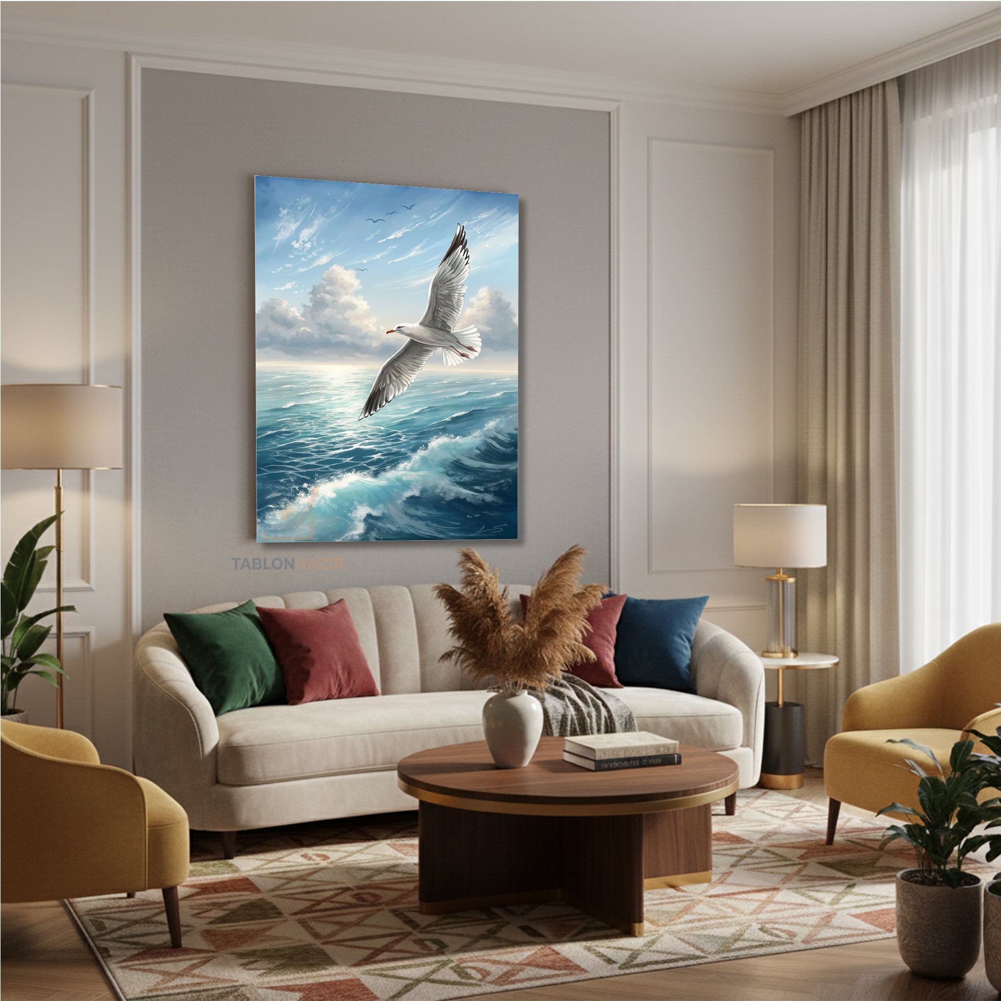 Dikey Kanvas Tablo Salon Duvar Tablosu Marti Okyanus Yeni Ev Hediyesi Ofis Tablosu