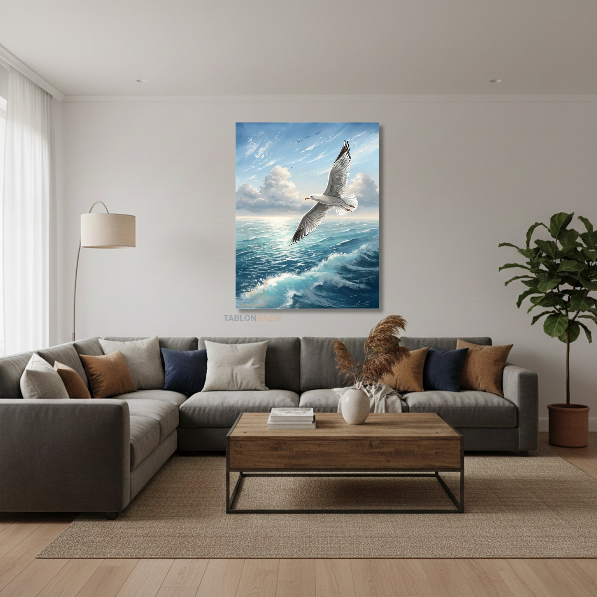Dikey Kanvas Tablo Salon Duvar Tablosu Marti Okyanus Yeni Ev Hediyesi Ofis Tablosu