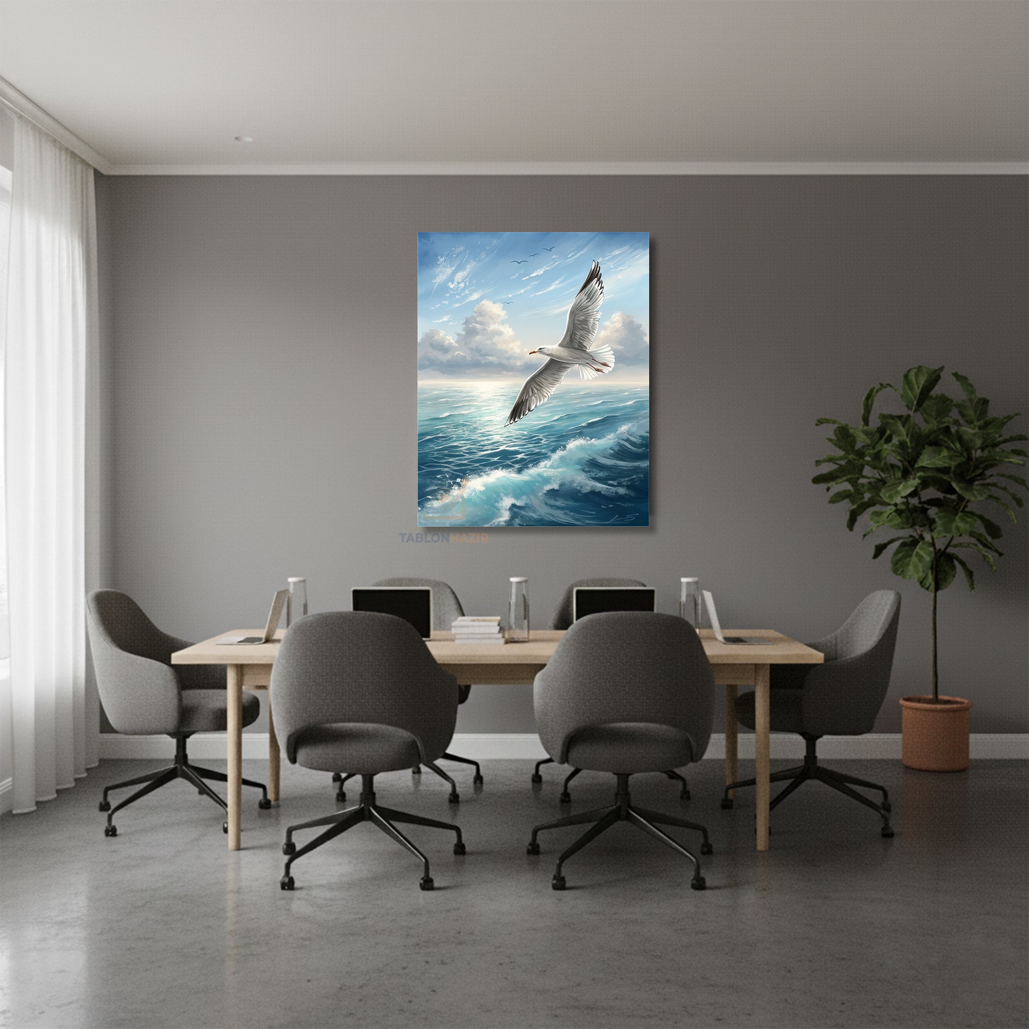 Dikey Kanvas Tablo Salon Duvar Tablosu Marti Okyanus Yeni Ev Hediyesi Ofis Tablosu