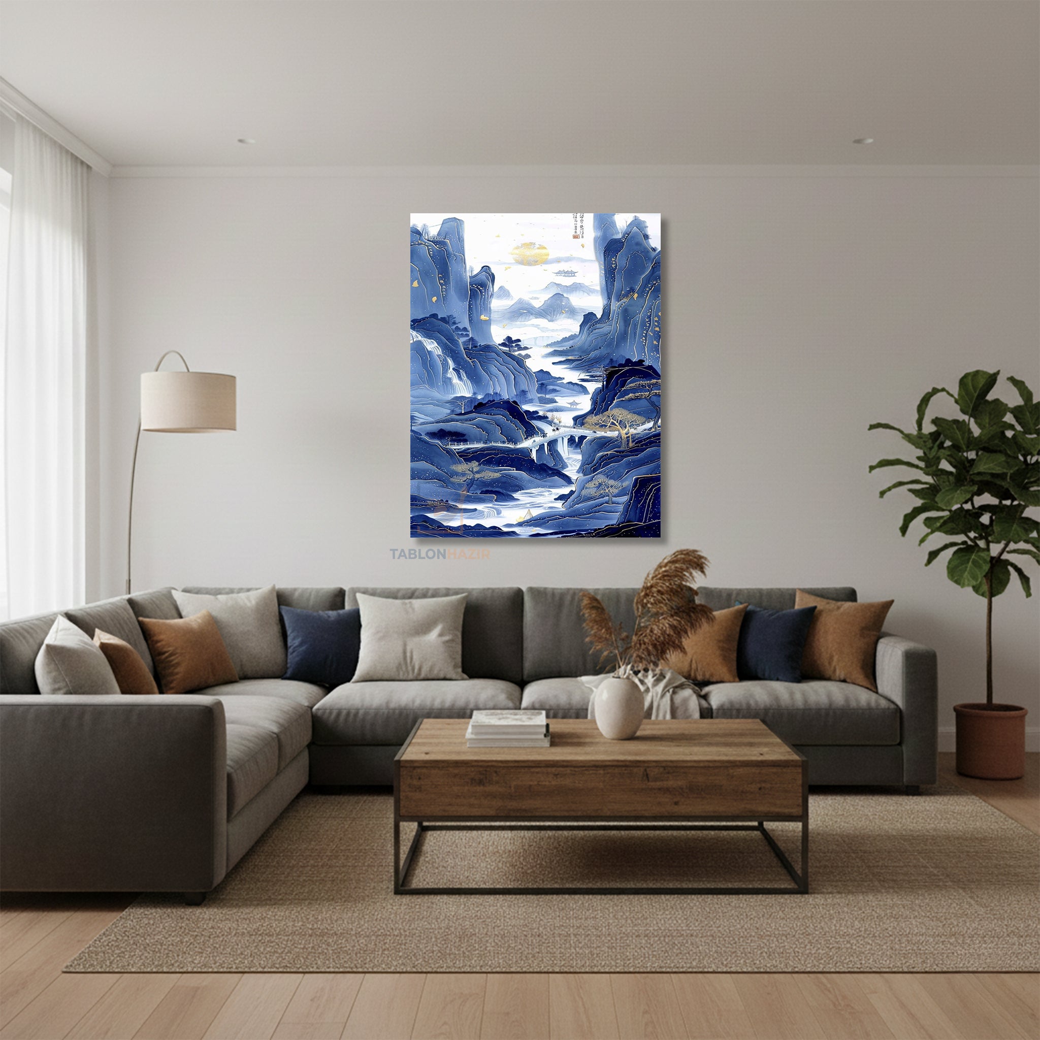 Dikey Kanvas Tablo Salon Duvar Tablosu Mavi Japon Manzara Yeni Ev Hediyesi Ofis Tablosu