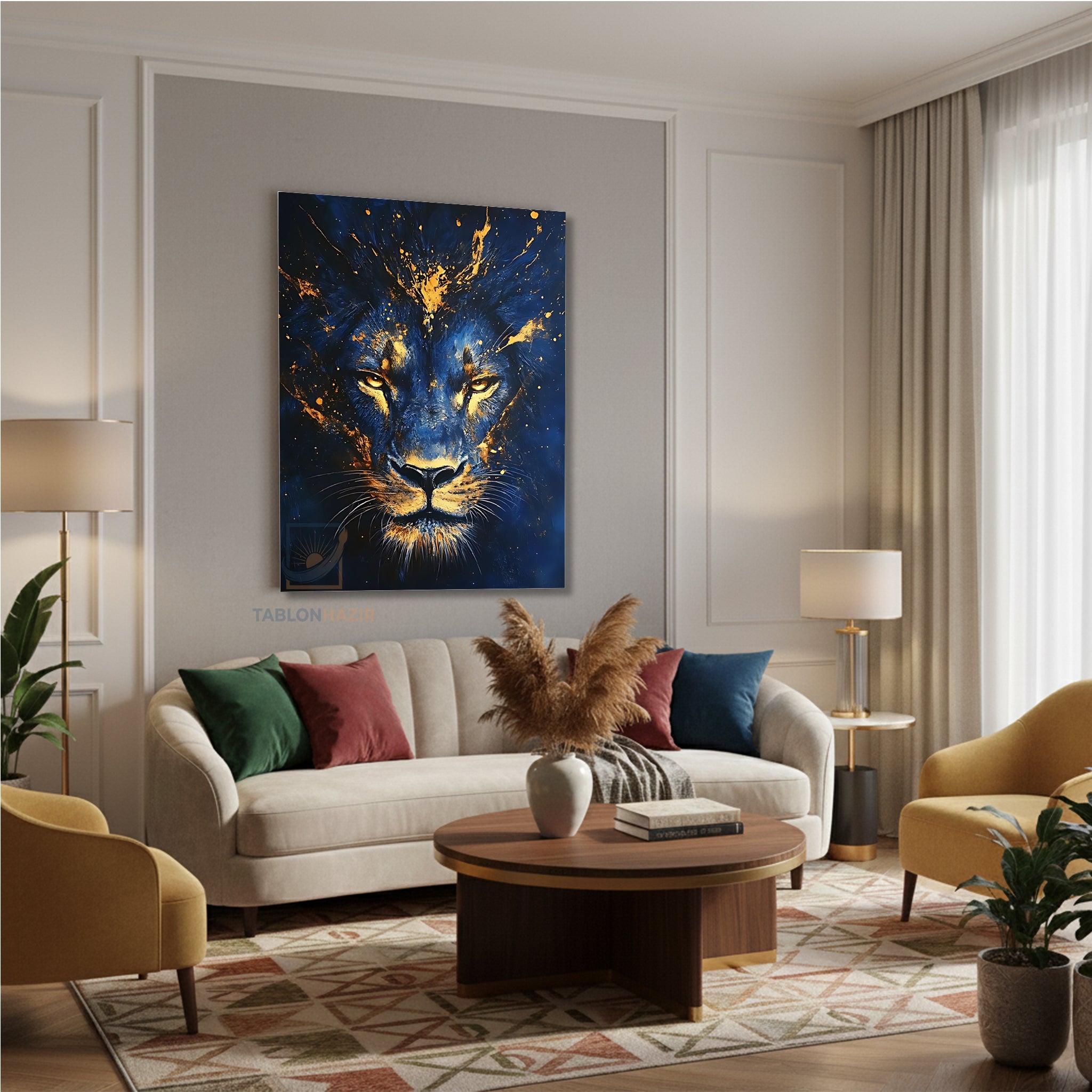 Dikey Kanvas Tablo Salon Duvar Tablosu Mavisarıaslan Yeni Ev Hediyesi Ofis Tablosu