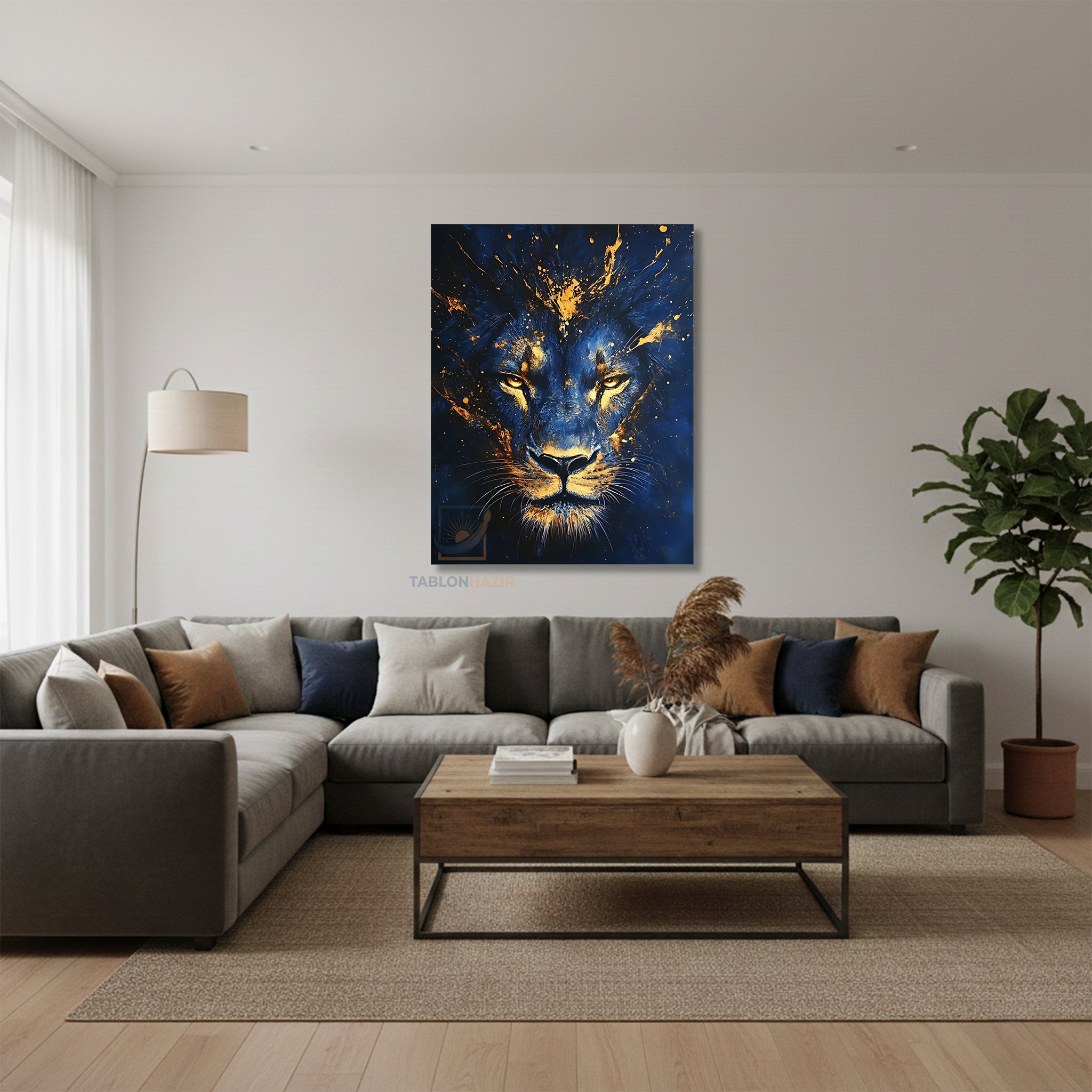 Dikey Kanvas Tablo Salon Duvar Tablosu Mavisarıaslan Yeni Ev Hediyesi Ofis Tablosu