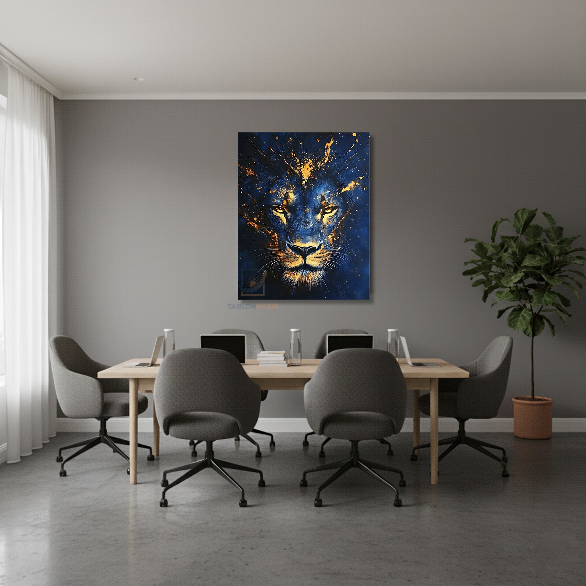 Dikey Kanvas Tablo Salon Duvar Tablosu Mavisarıaslan Yeni Ev Hediyesi Ofis Tablosu