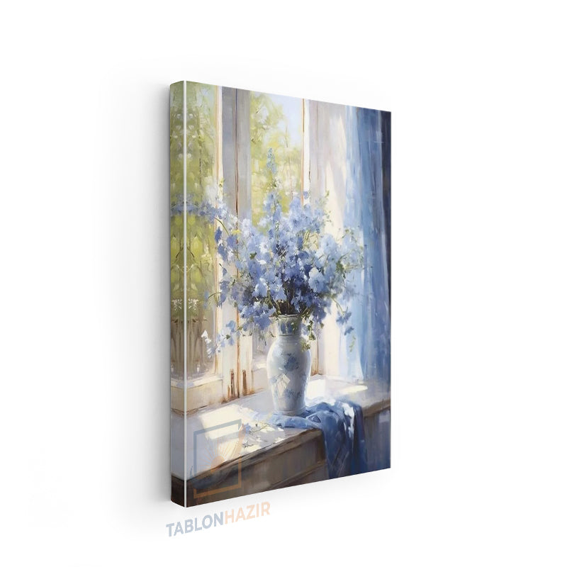 Dikey Kanvas Tablo Salon Duvar Tablosu Mor Çiçekler Vazo Yeni Ev Hediyesi Ofis Tablosu