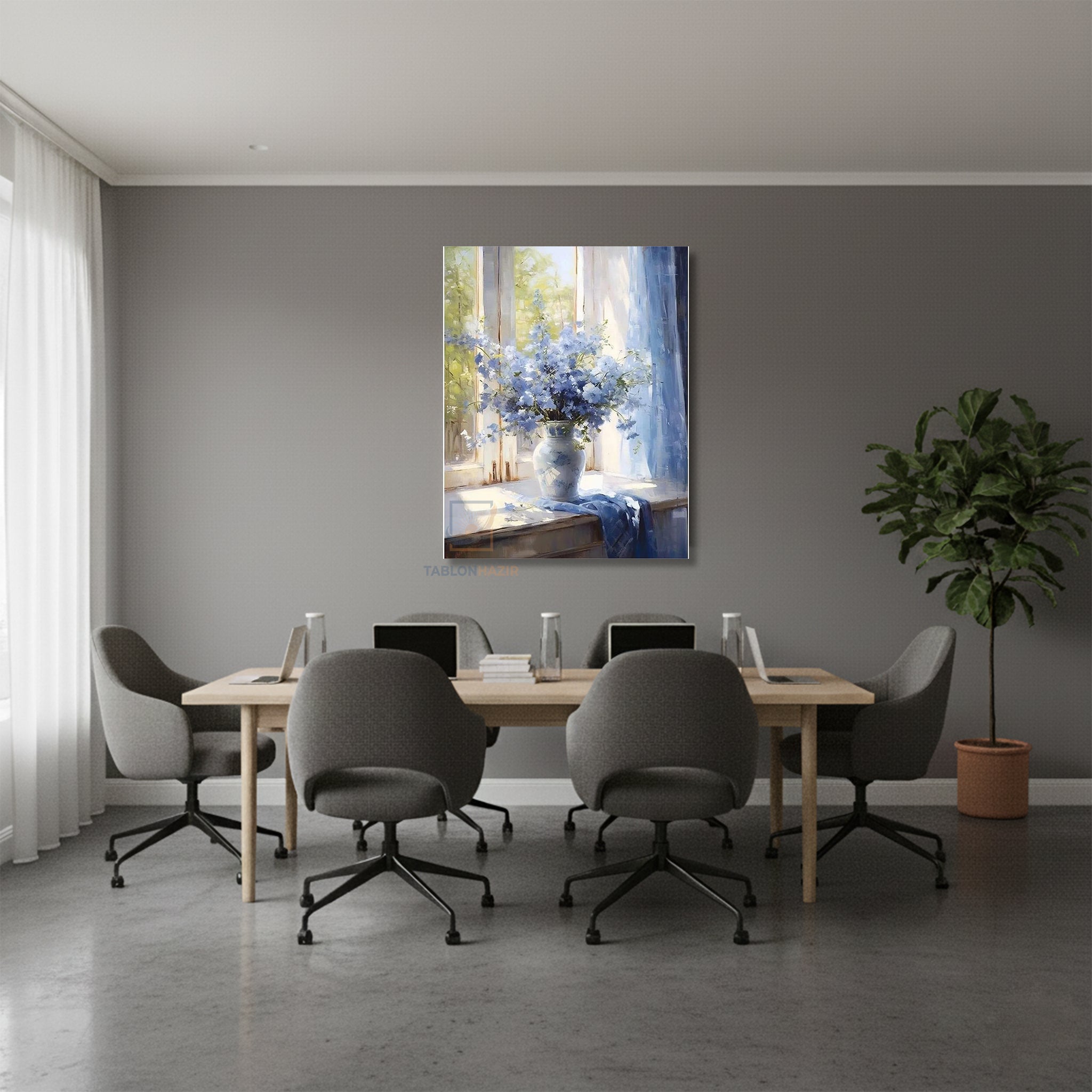 Dikey Kanvas Tablo Salon Duvar Tablosu Mor Çiçekler Vazo Yeni Ev Hediyesi Ofis Tablosu