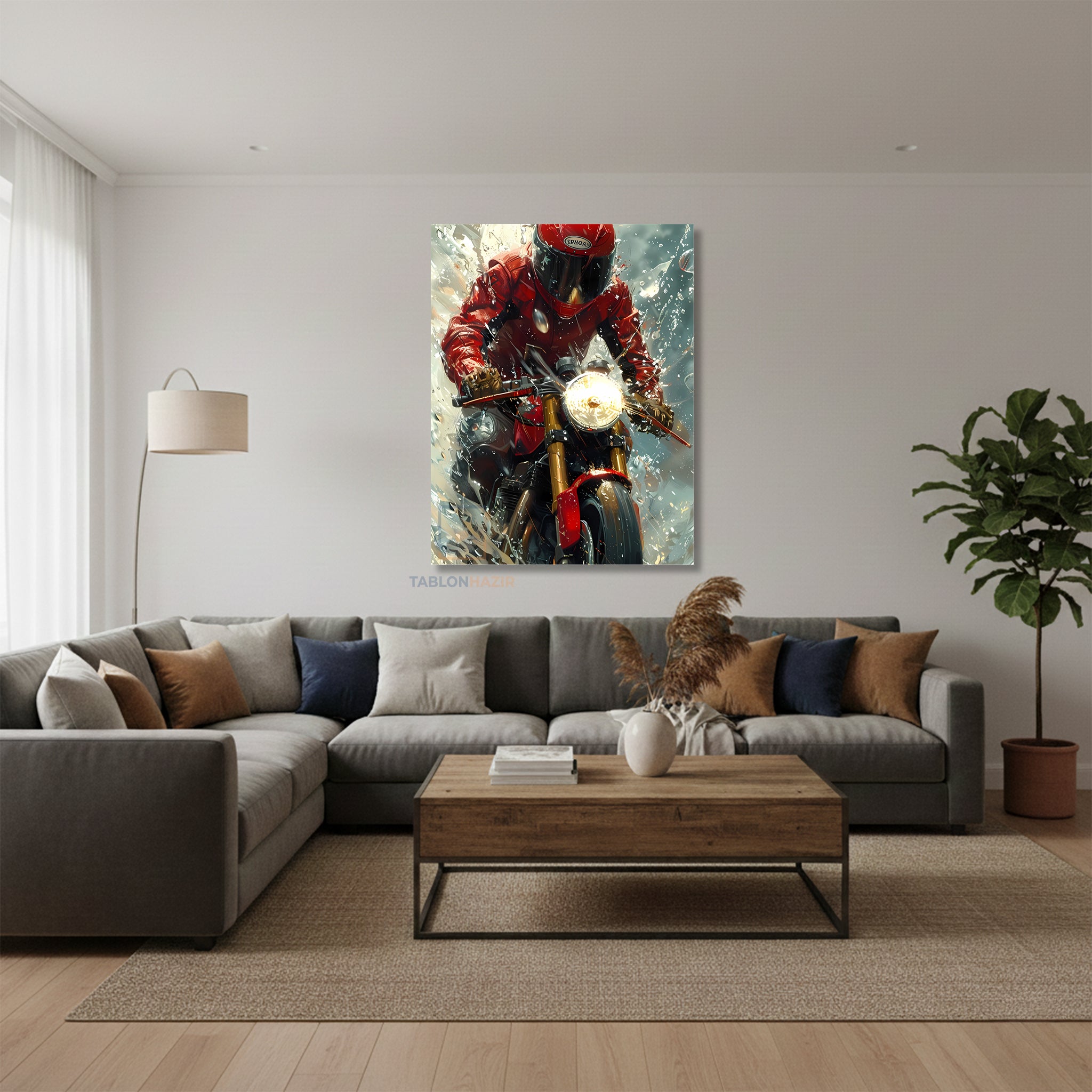 Dikey Kanvas Tablo Salon Duvar Tablosu Motokırmızı Yeni Ev Hediyesi Ofis Tablosu