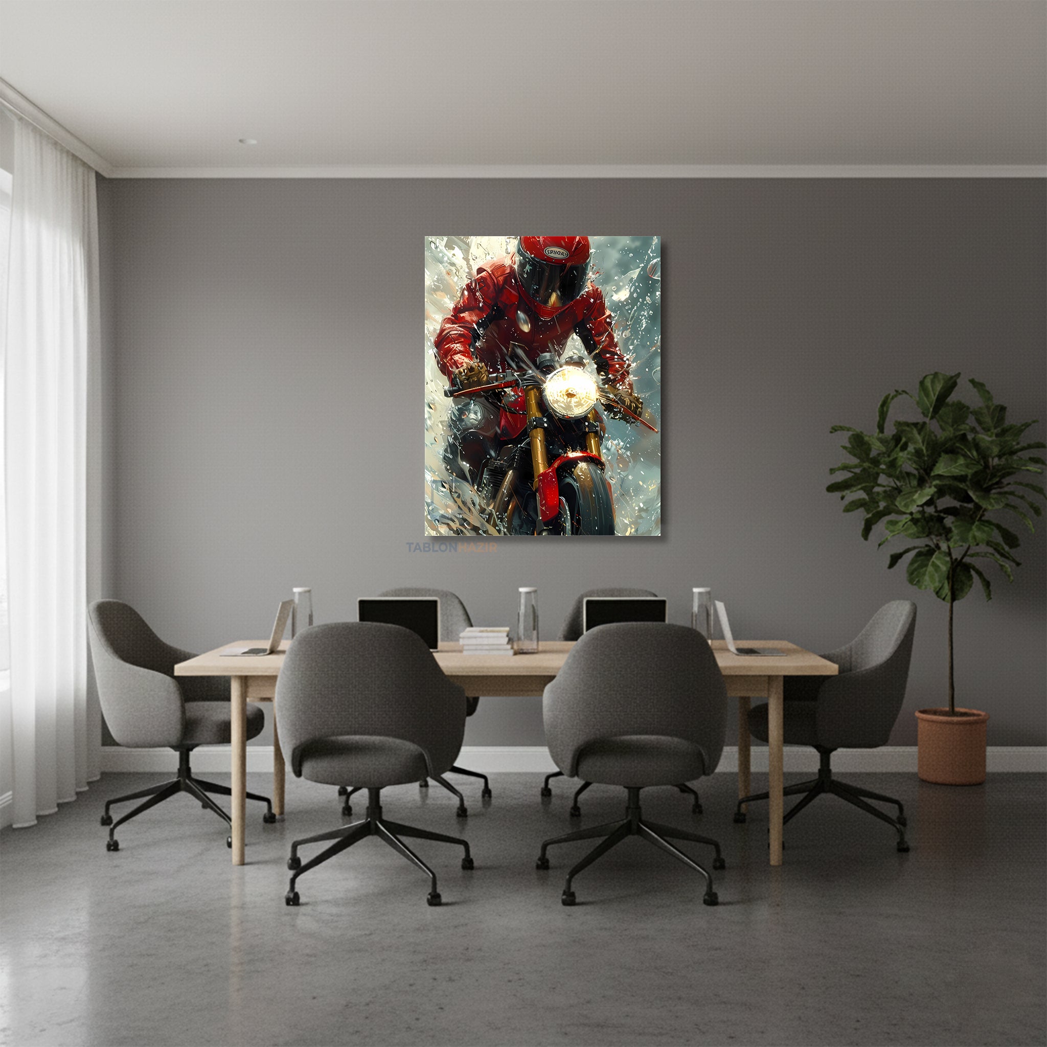 Dikey Kanvas Tablo Salon Duvar Tablosu Motokırmızı Yeni Ev Hediyesi Ofis Tablosu