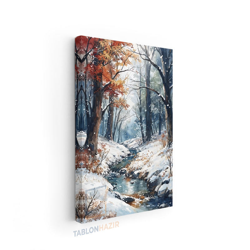 Dikey Kanvas Tablo Salon Duvar Tablosu Nehir Ve Karliorman Yeni Ev Hediyesi Ofis Tablosu
