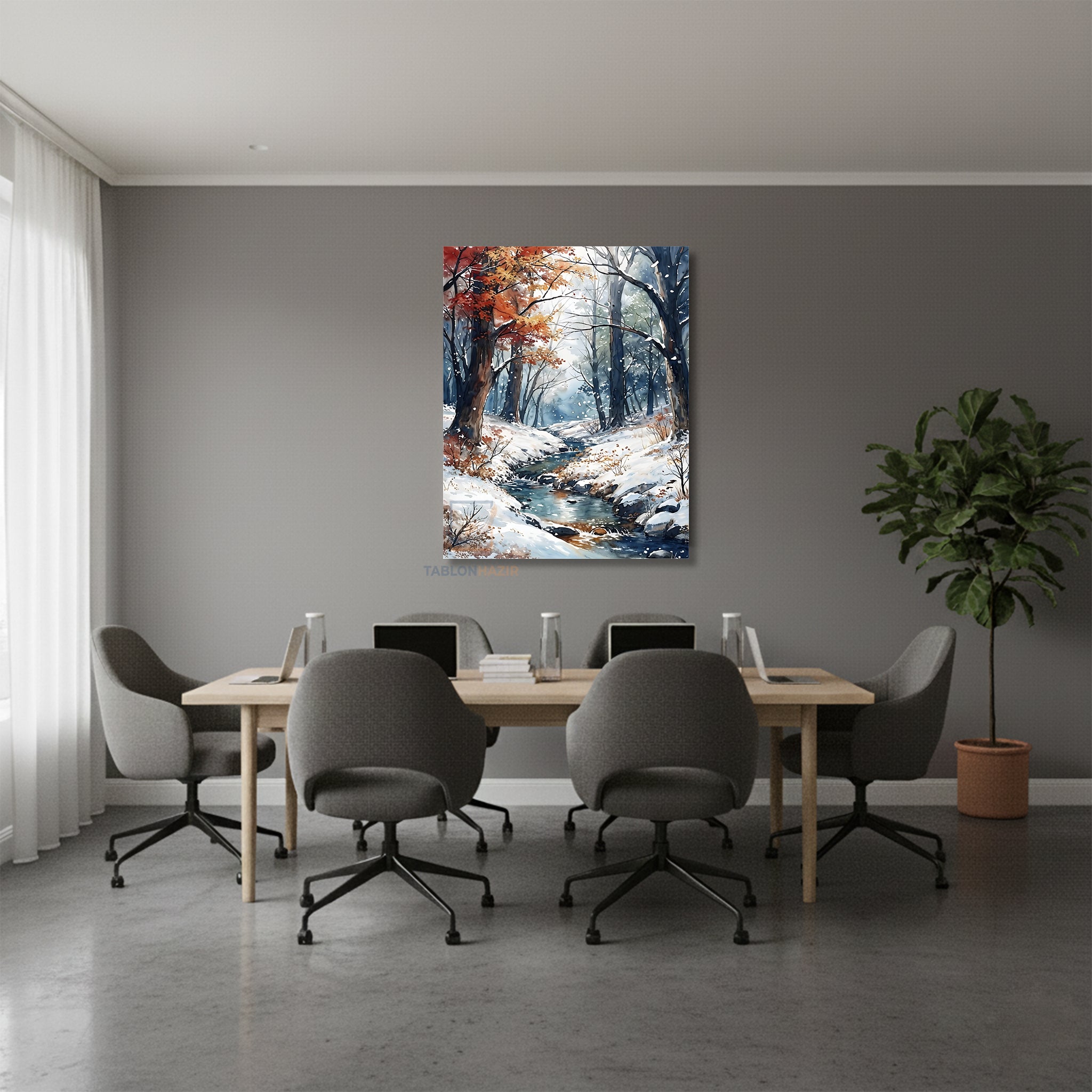Dikey Kanvas Tablo Salon Duvar Tablosu Nehir Ve Karliorman Yeni Ev Hediyesi Ofis Tablosu