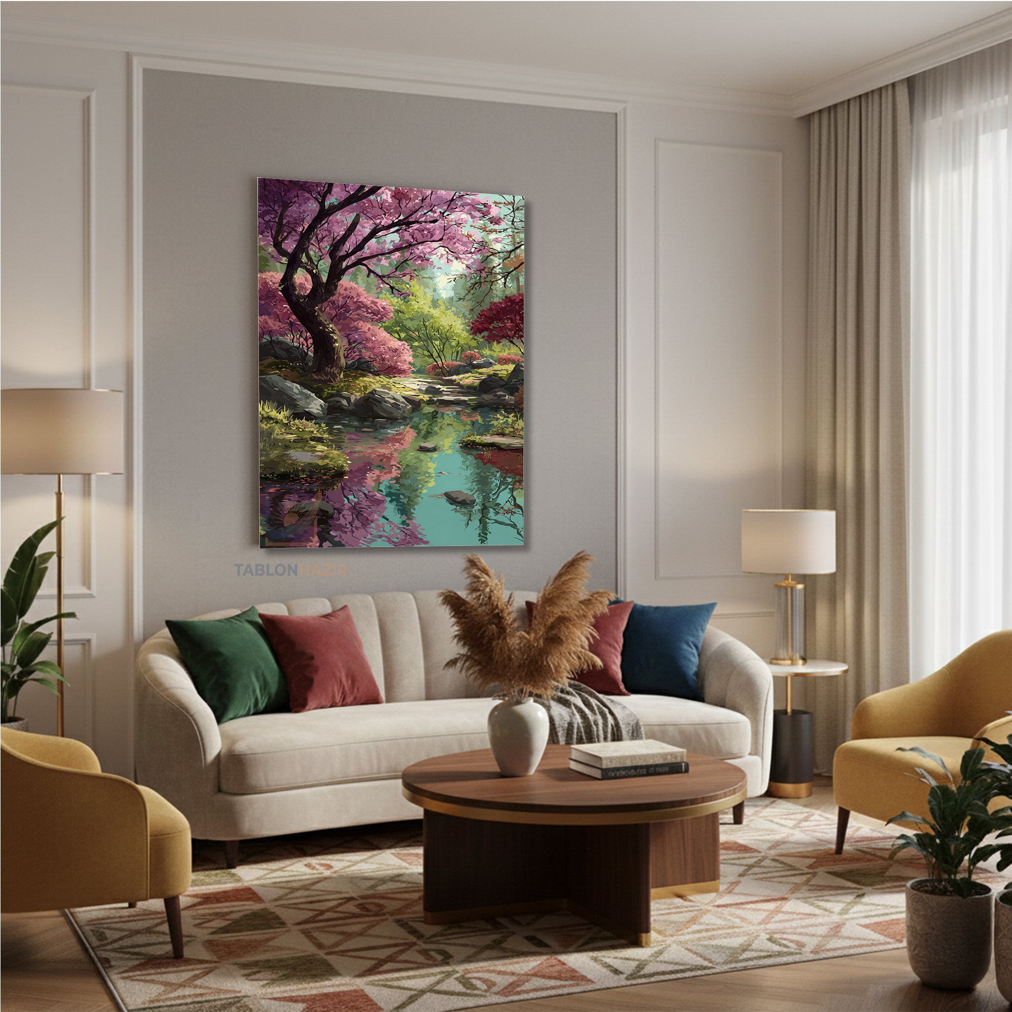 Dikey Kanvas Tablo Salon Duvar Tablosu Orman Su Yeni Ev Hediyesi Ofis Tablosu