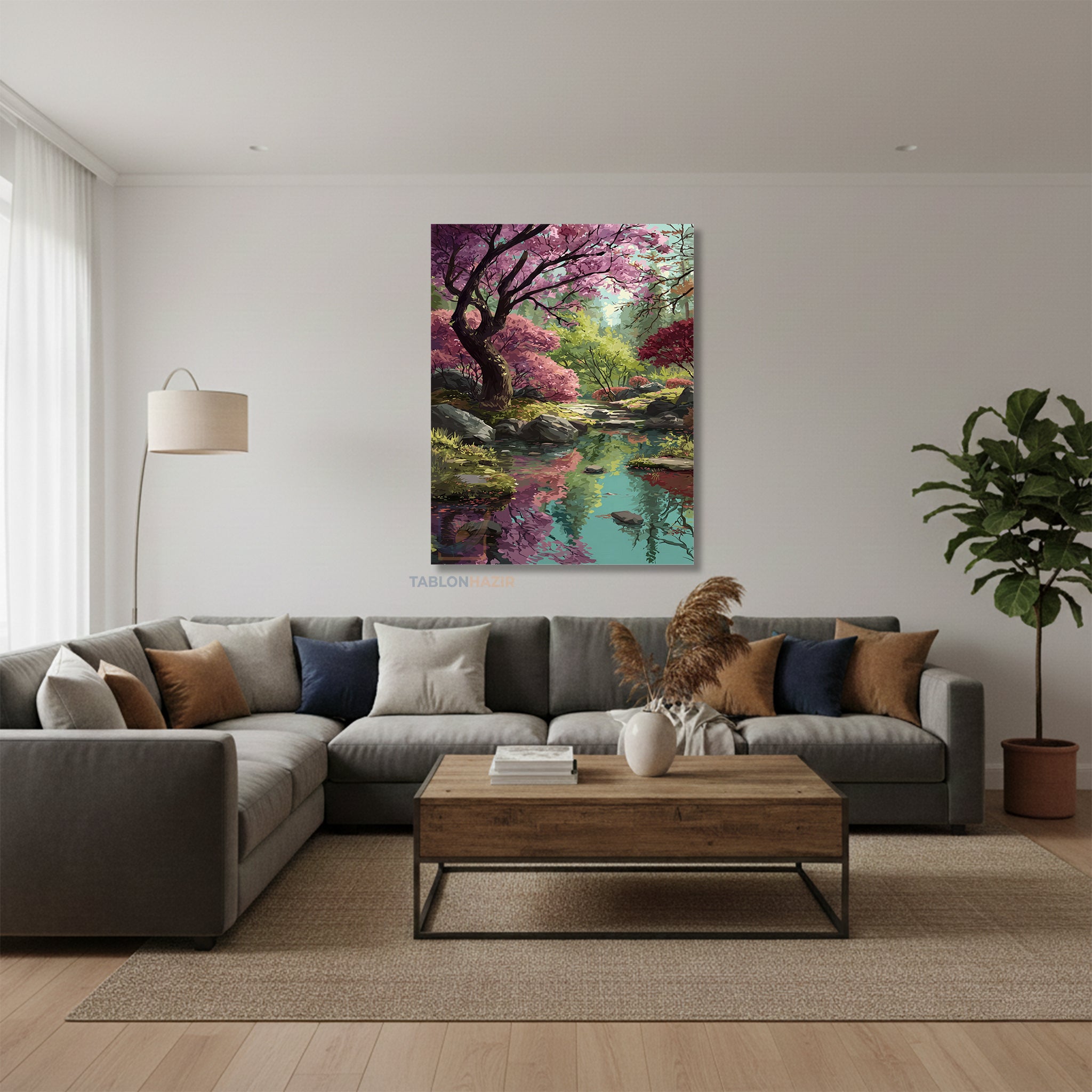 Dikey Kanvas Tablo Salon Duvar Tablosu Orman Su Yeni Ev Hediyesi Ofis Tablosu