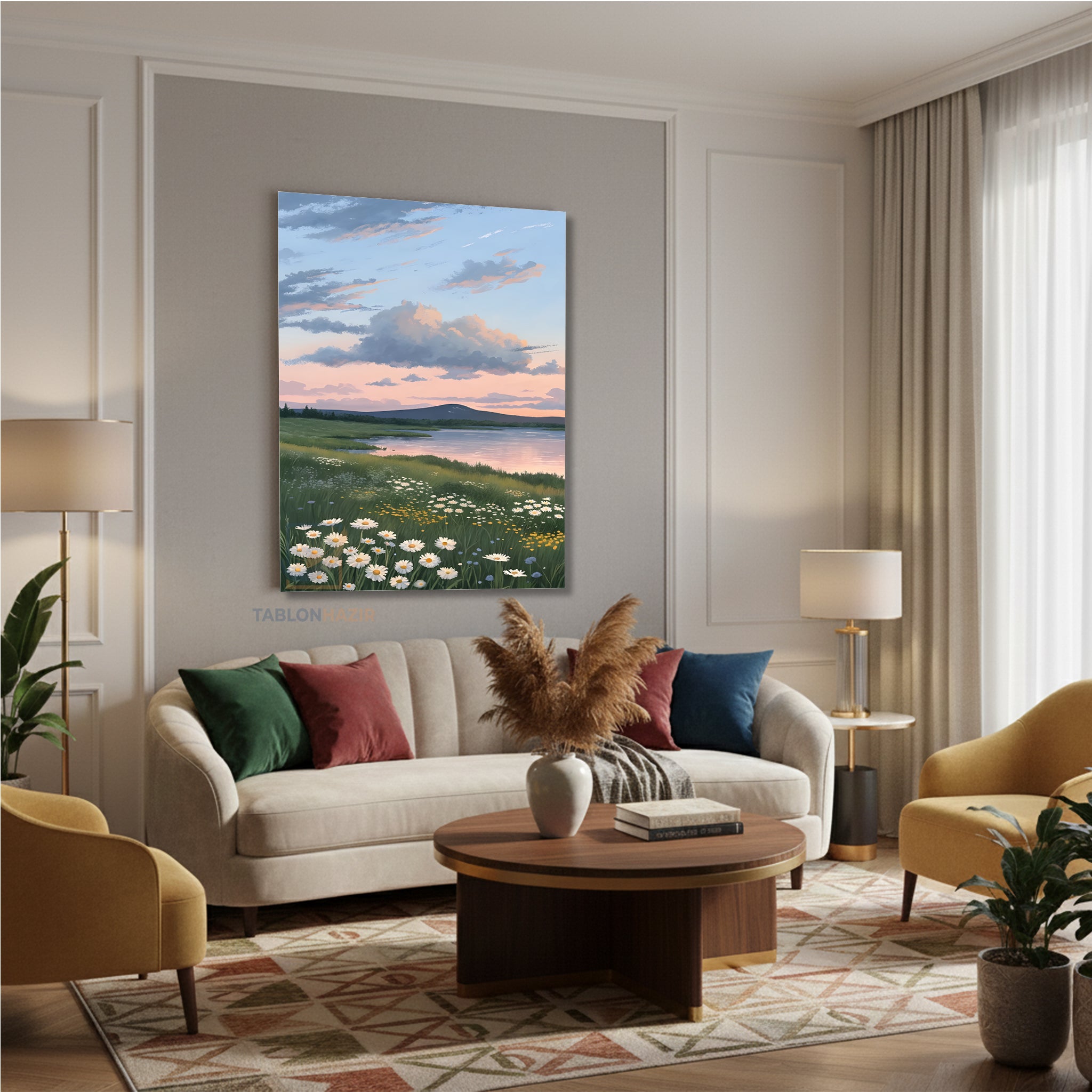 Dikey Kanvas Tablo Salon Duvar Tablosu Papatya Gol Yeni Ev Hediyesi Ofis Tablosu