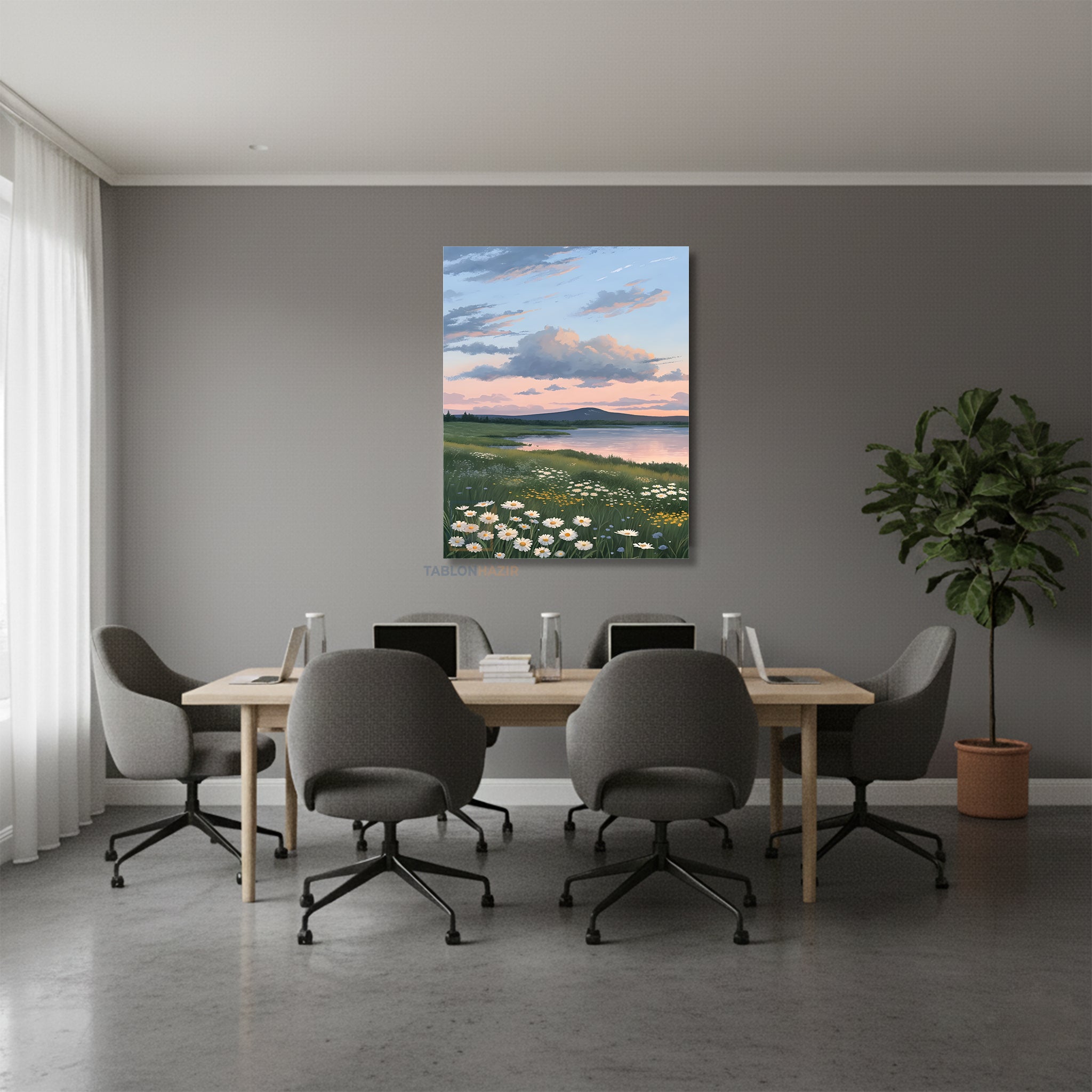 Dikey Kanvas Tablo Salon Duvar Tablosu Papatya Gol Yeni Ev Hediyesi Ofis Tablosu