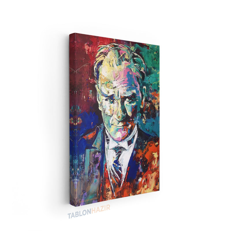 Dikey Kanvas Tablo Salon Duvar Tablosu Renkli Atatürk Portre Yeni Ev Hediyesi Ofis Tablosu