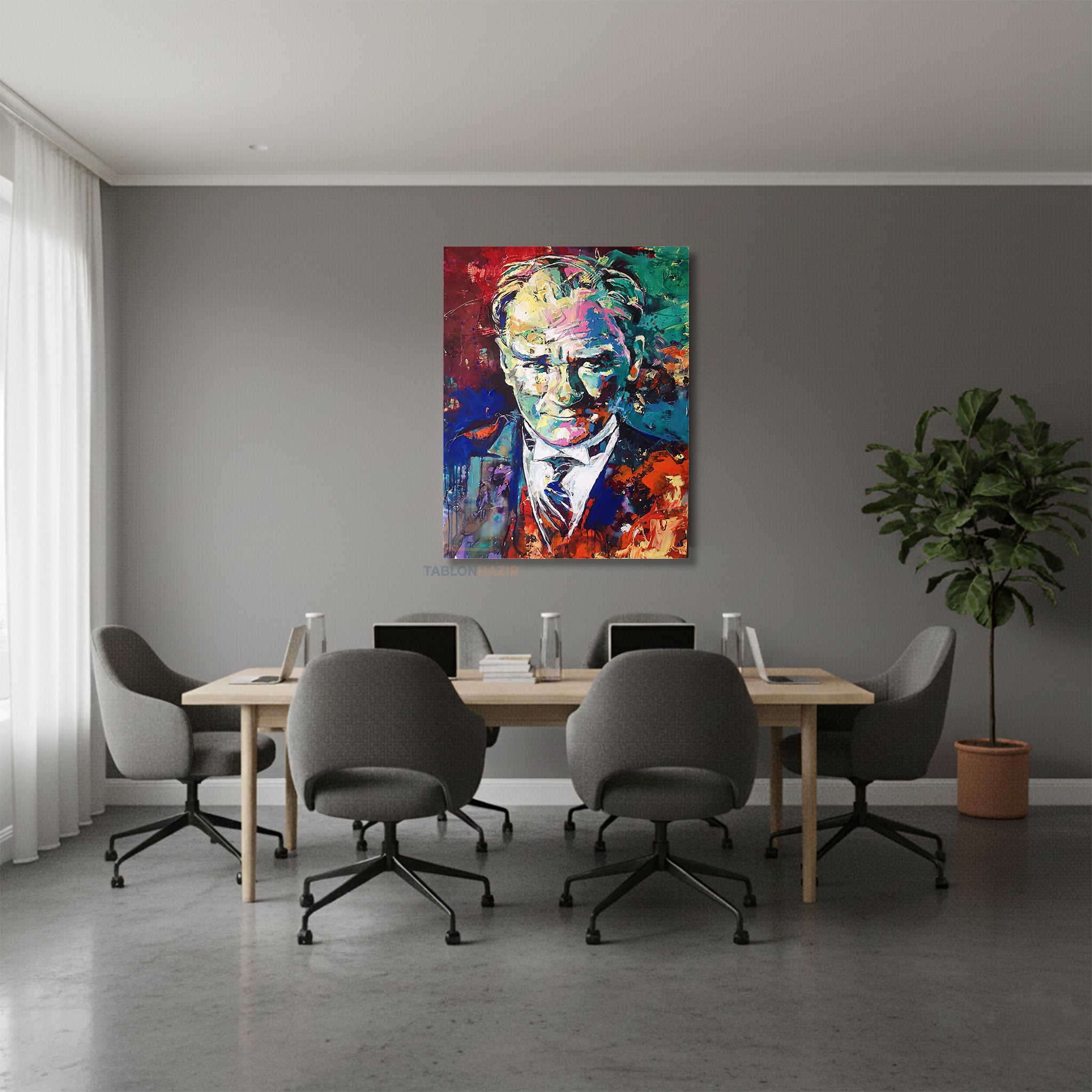 Dikey Kanvas Tablo Salon Duvar Tablosu Renkli Atatürk Portre Yeni Ev Hediyesi Ofis Tablosu