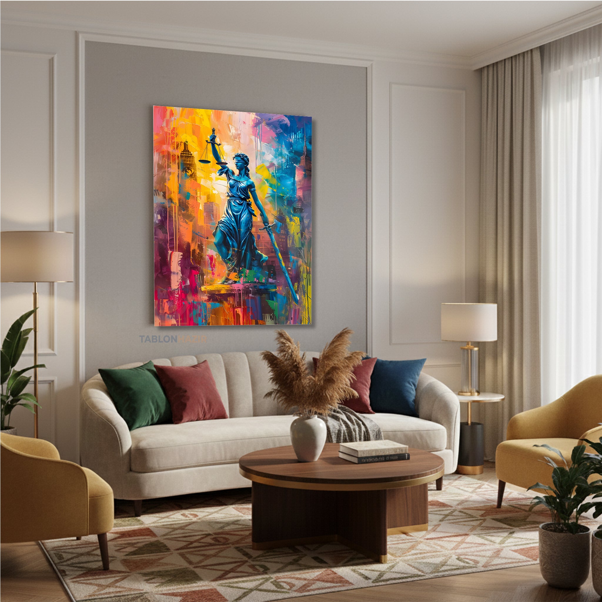 Dikey Kanvas Tablo Salon Duvar Tablosu Renkli Adalet Yeni Ev Hediyesi Ofis Tablosu