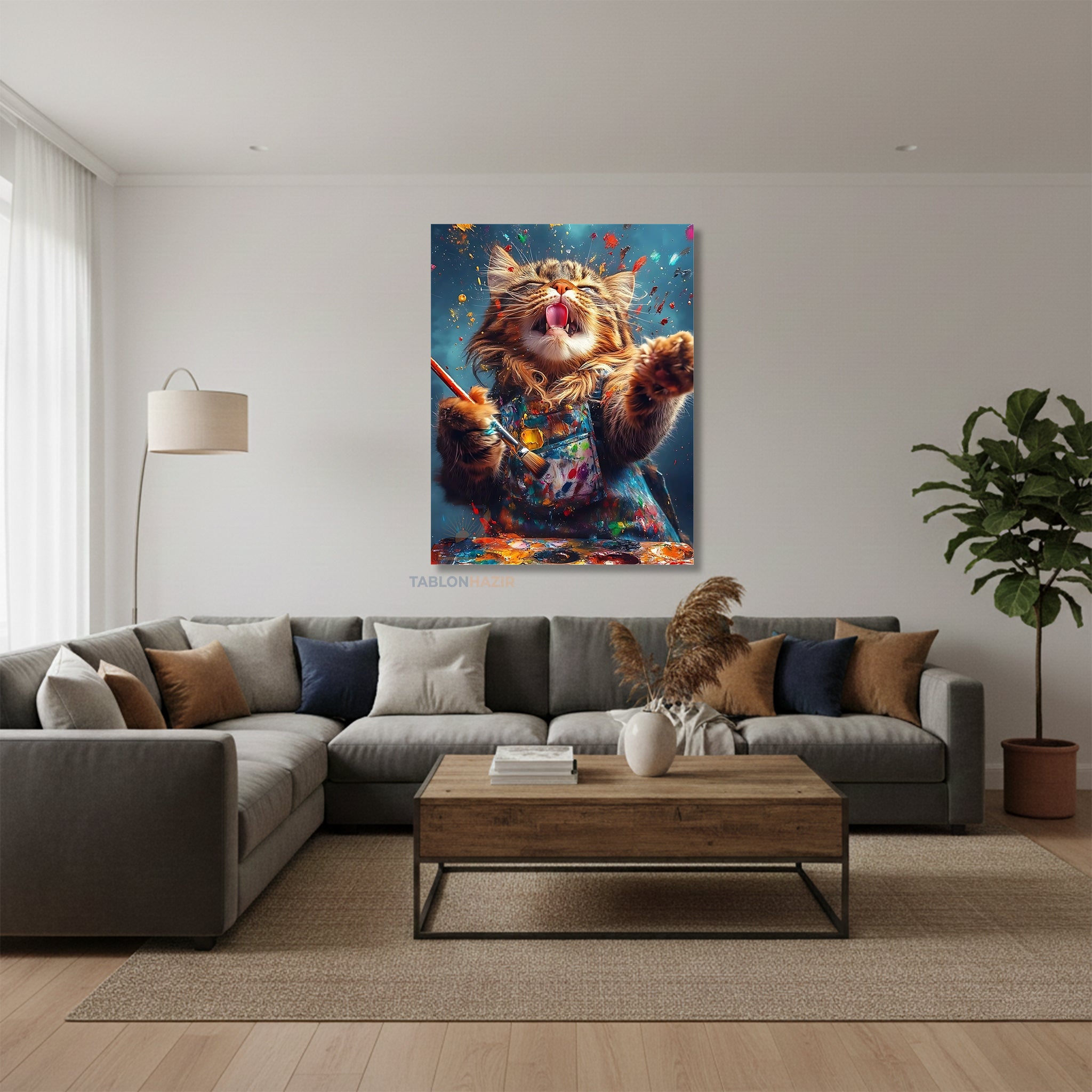 Dikey Kanvas Tablo Salon Duvar Tablosu Ressamkedi Yeni Ev Hediyesi Ofis Tablosu