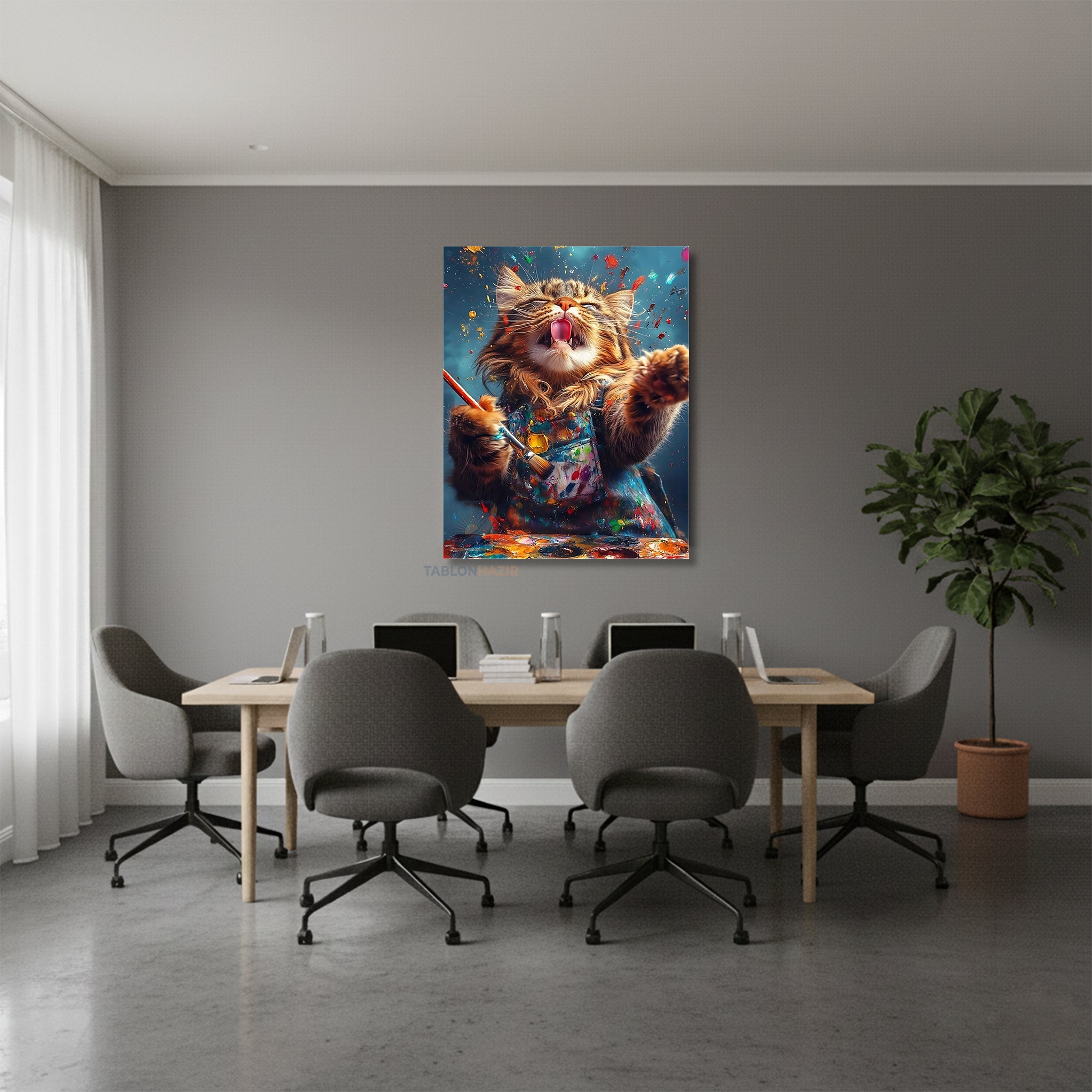 Dikey Kanvas Tablo Salon Duvar Tablosu Ressamkedi Yeni Ev Hediyesi Ofis Tablosu