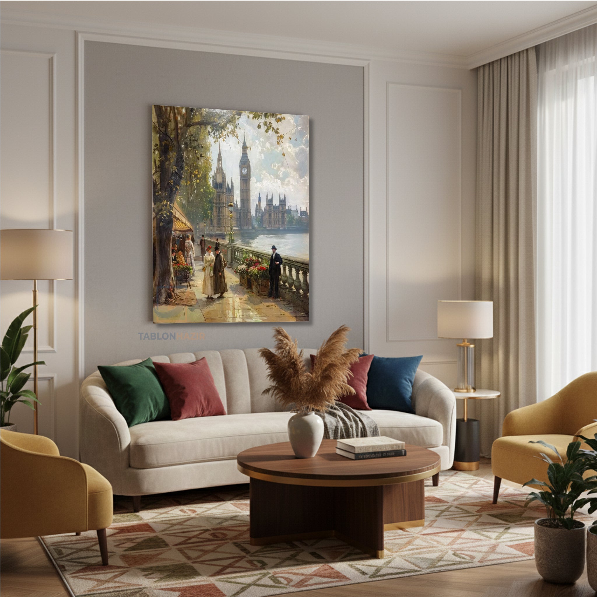 Dikey Kanvas Tablo Salon Duvar Tablosu Saat Kulesi Manzara Yeni Ev Hediyesi Ofis Tablosu
