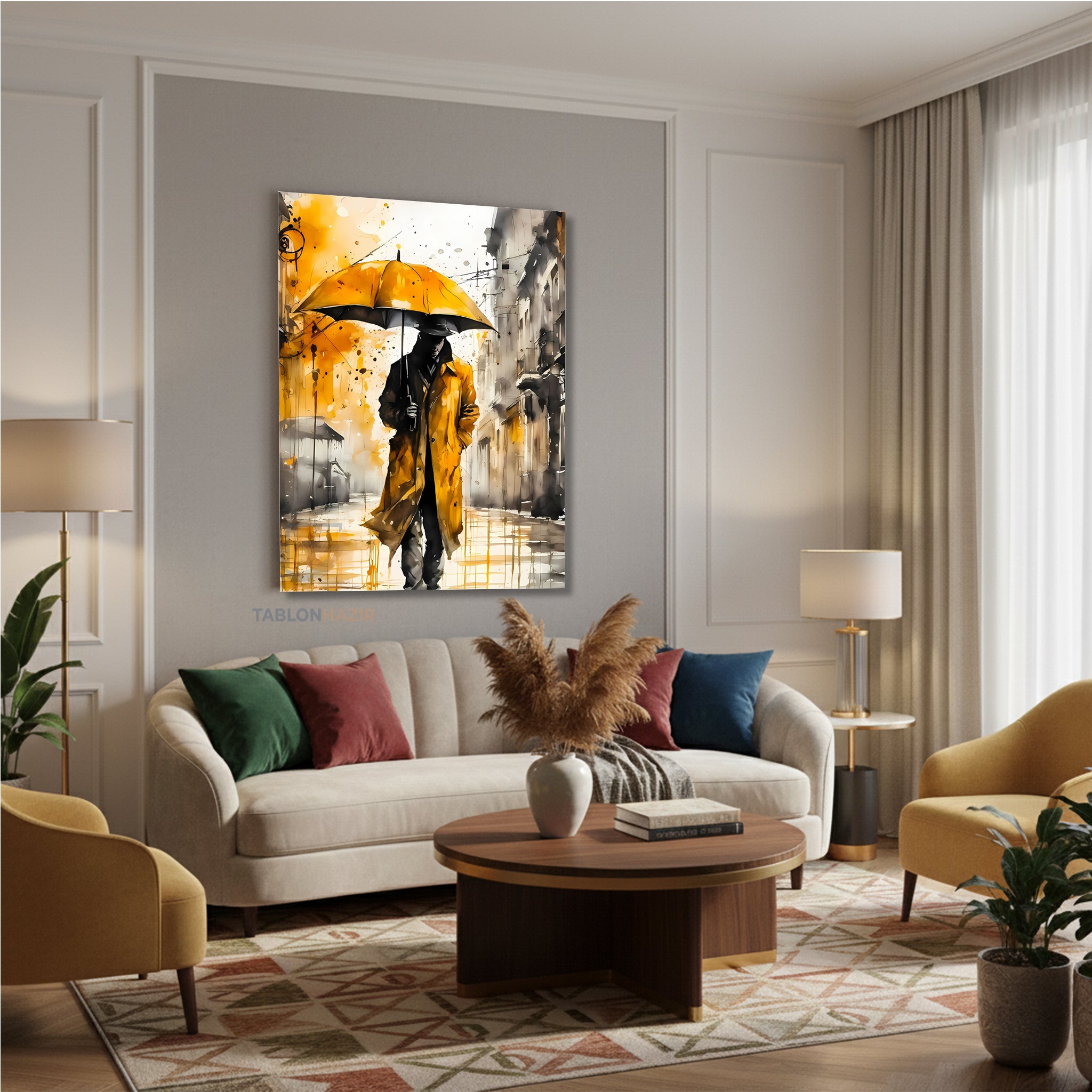 Dikey Kanvas Tablo Salon Duvar Tablosu Sarışemsiye Yeni Ev Hediyesi Ofis Tablosu