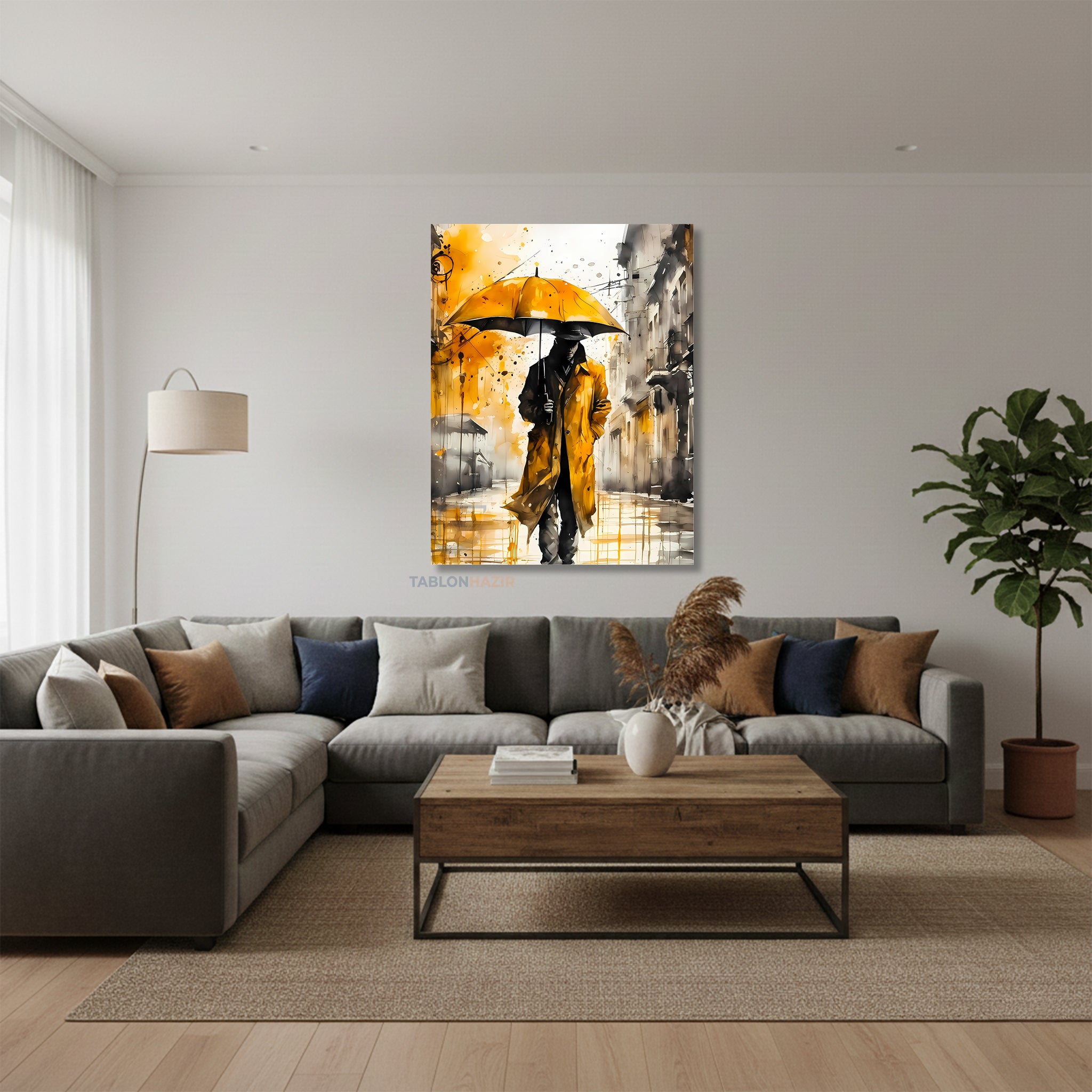 Dikey Kanvas Tablo Salon Duvar Tablosu Sarışemsiye Yeni Ev Hediyesi Ofis Tablosu