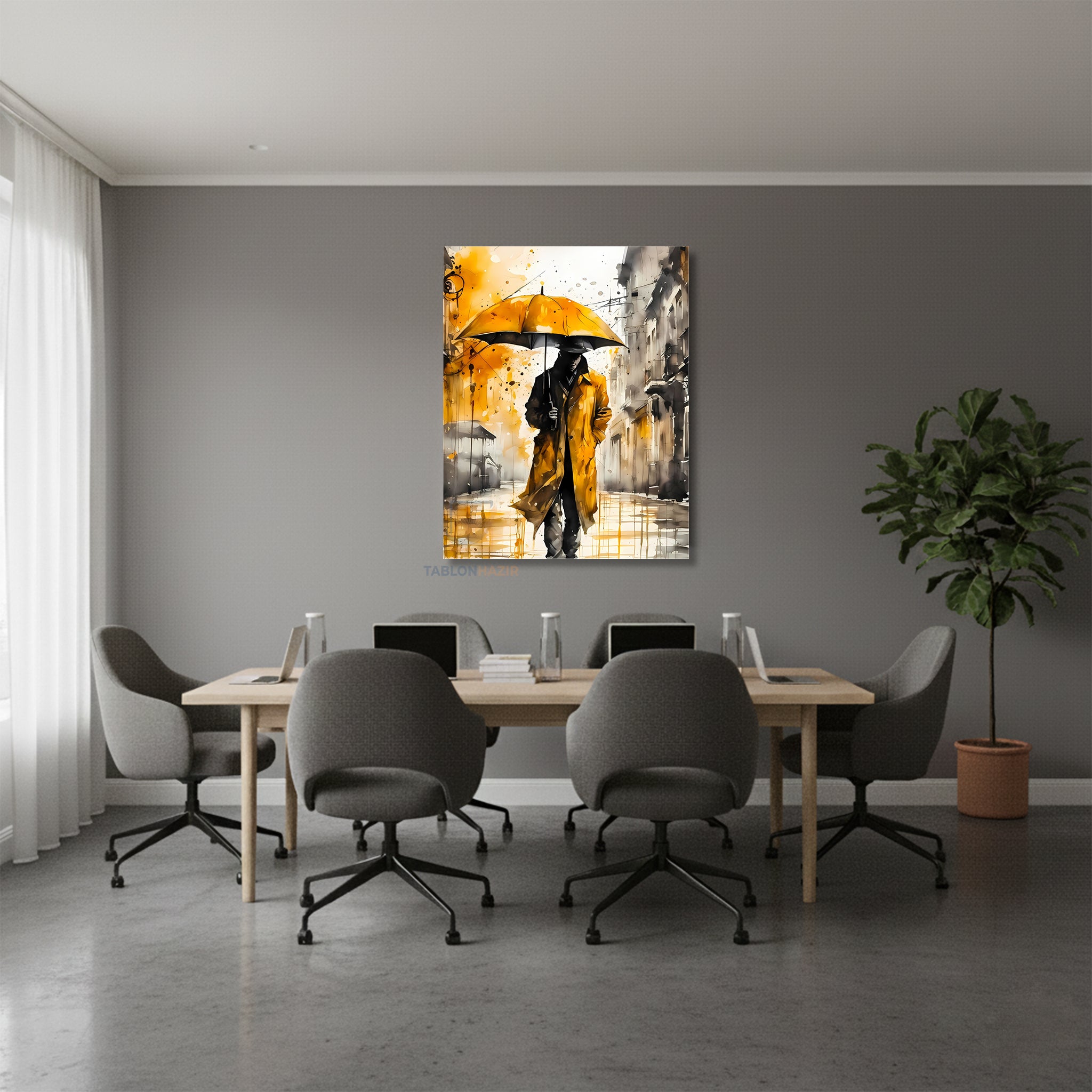 Dikey Kanvas Tablo Salon Duvar Tablosu Sarışemsiye Yeni Ev Hediyesi Ofis Tablosu