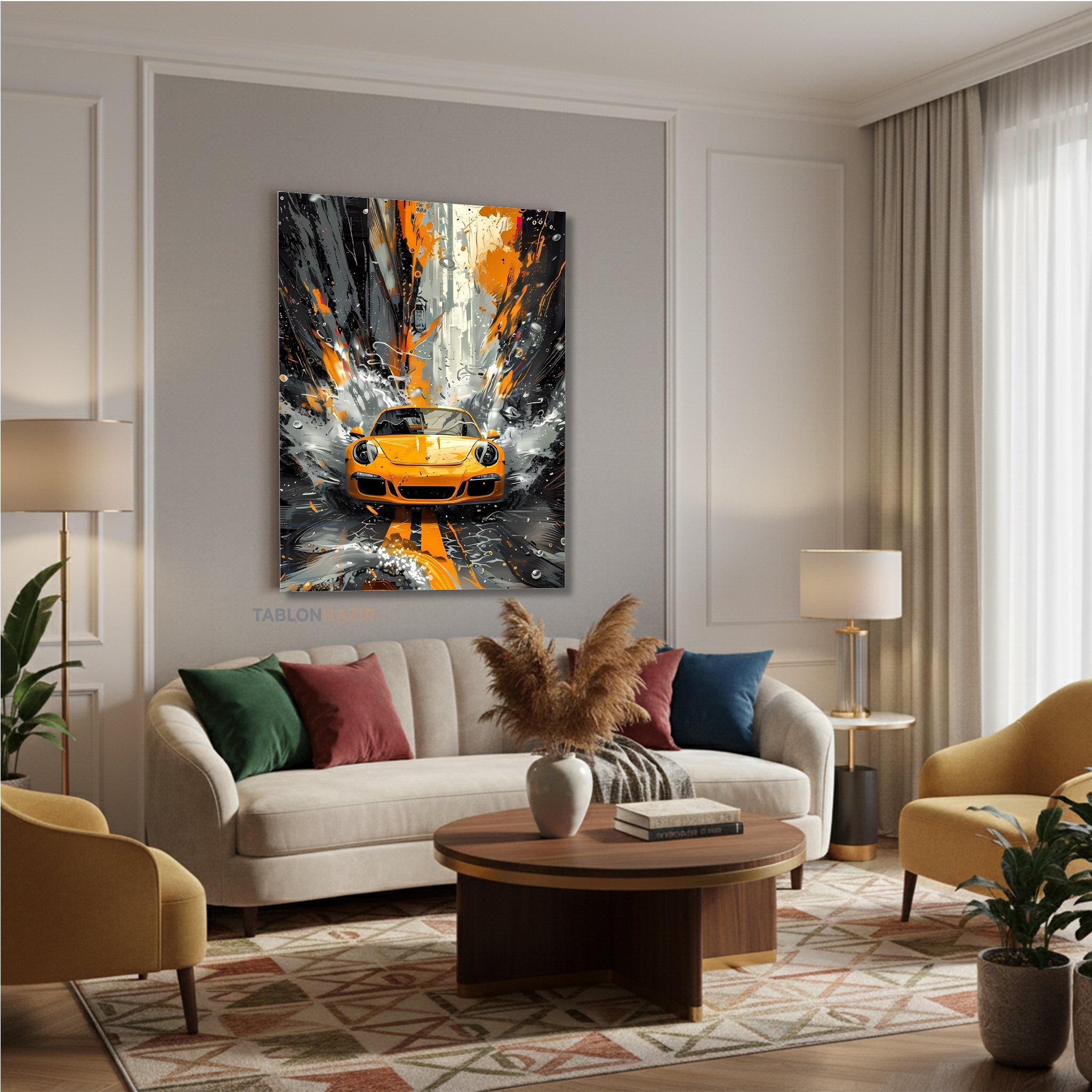 Dikey Kanvas Tablo Salon Duvar Tablosu Sarısiyaharaba Yeni Ev Hediyesi Ofis Tablosu