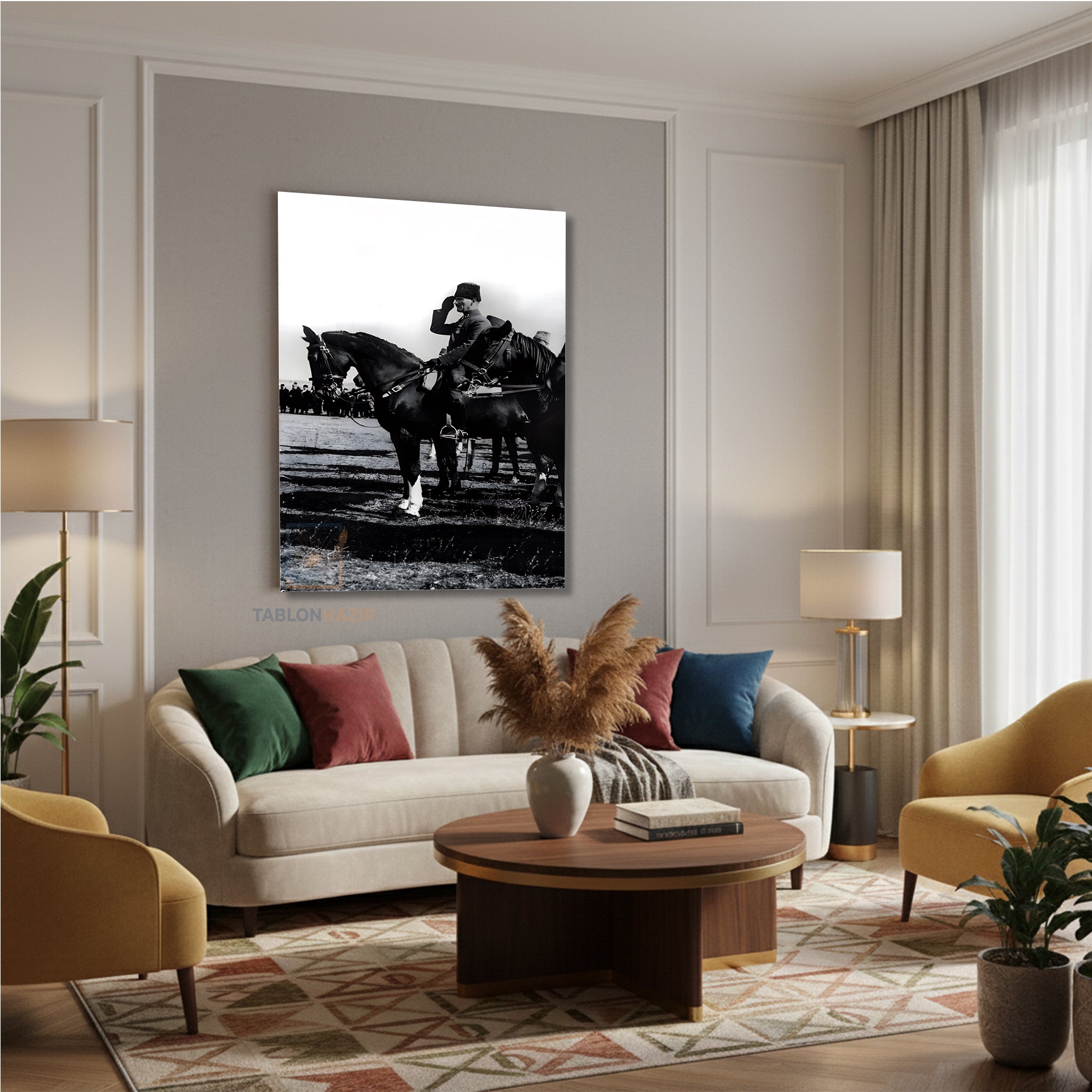 Dikey Kanvas Tablo Salon Duvar Tablosu Sb Atatürk At Ustunde Yeni Ev Hediyesi Ofis Tablosu