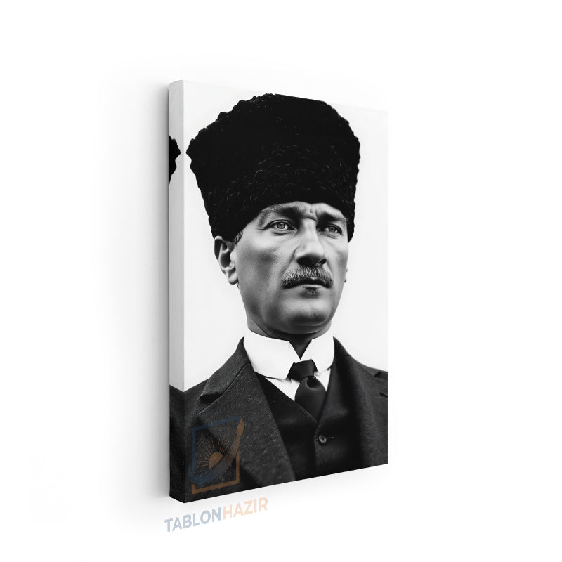 Dikey Kanvas Tablo Salon Duvar Tablosu Sb Kalpaklı Atatürk Yeni Ev Hediyesi Ofis Tablosu