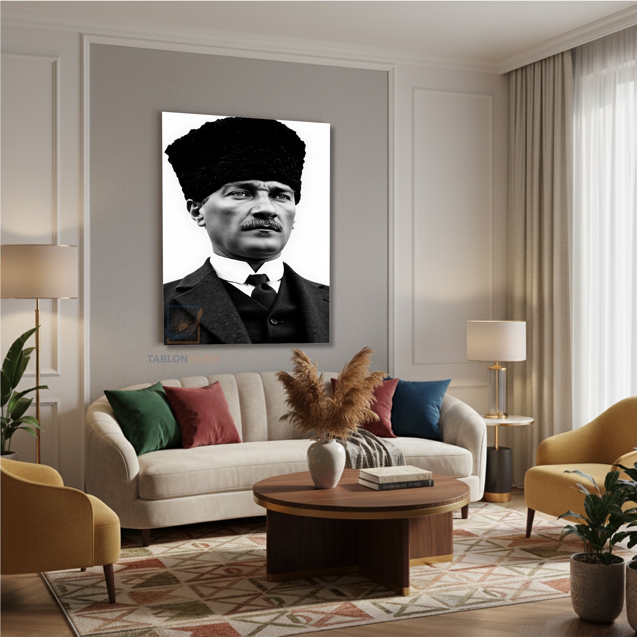 Dikey Kanvas Tablo Salon Duvar Tablosu Sb Kalpaklı Atatürk Yeni Ev Hediyesi Ofis Tablosu