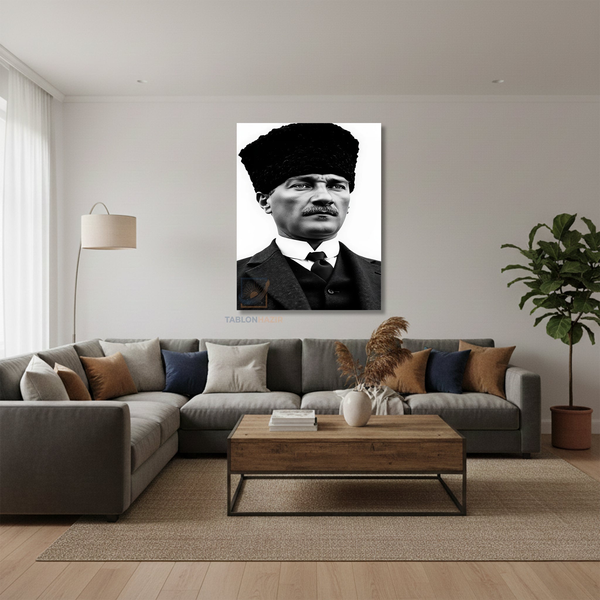 Dikey Kanvas Tablo Salon Duvar Tablosu Sb Kalpaklı Atatürk Yeni Ev Hediyesi Ofis Tablosu