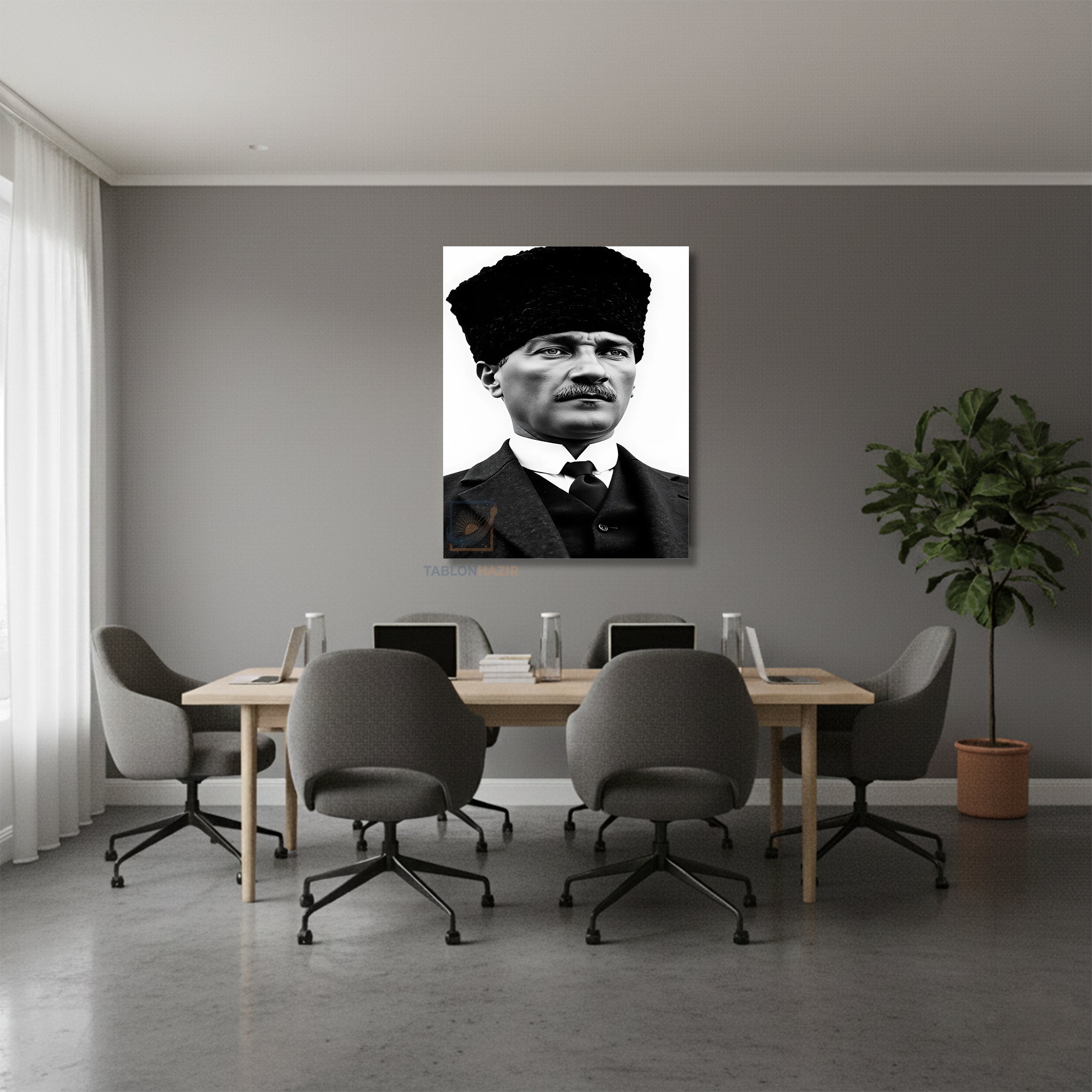 Dikey Kanvas Tablo Salon Duvar Tablosu Sb Kalpaklı Atatürk Yeni Ev Hediyesi Ofis Tablosu
