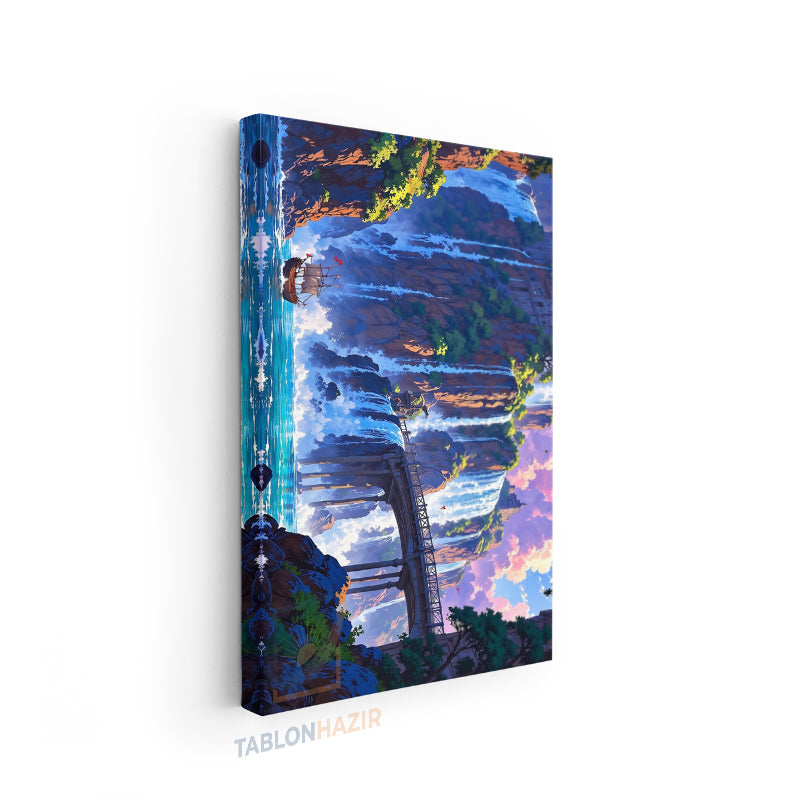 Dikey Kanvas Tablo Salon Duvar Tablosu Selale Gemi Yeni Ev Hediyesi Ofis Tablosu