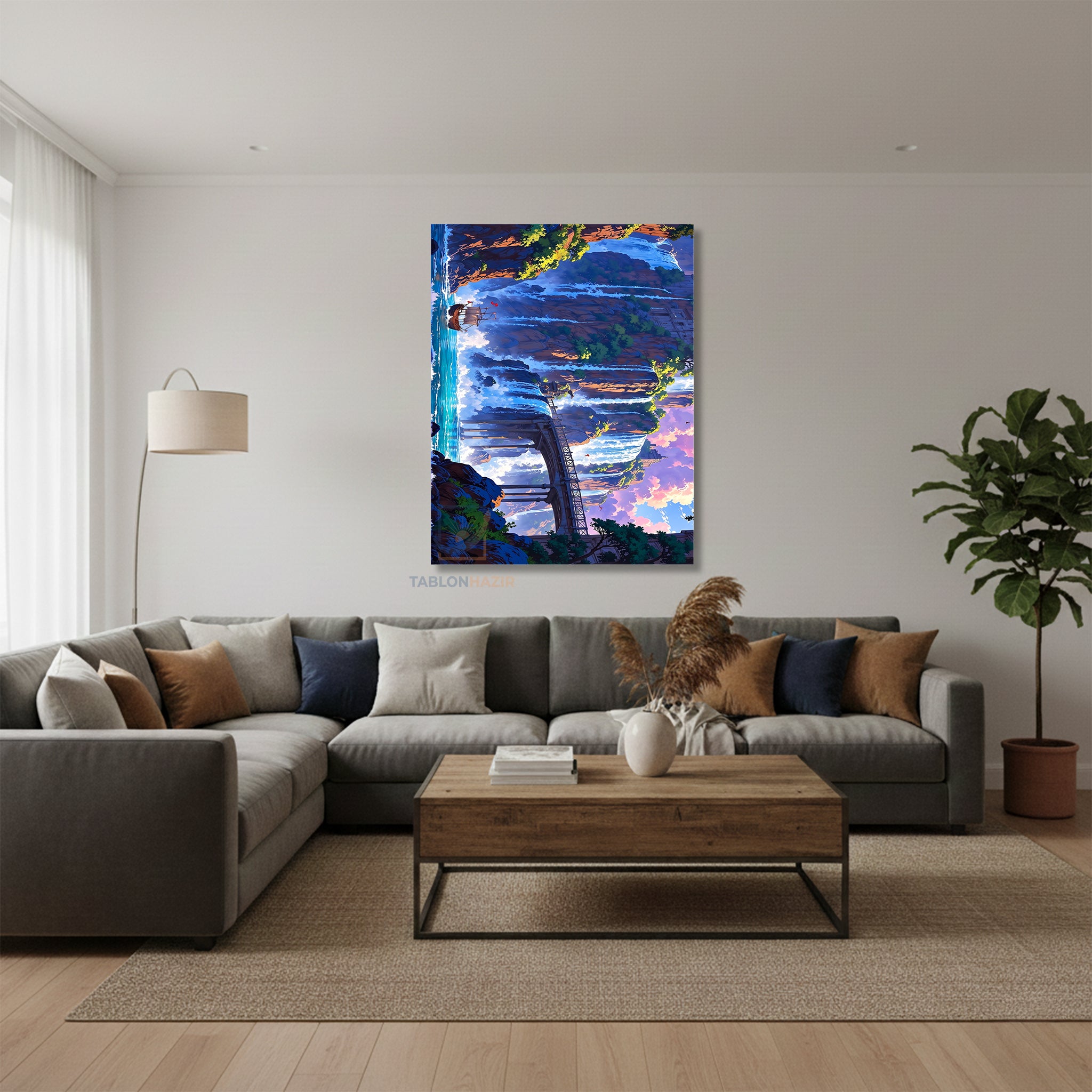 Dikey Kanvas Tablo Salon Duvar Tablosu Selale Gemi Yeni Ev Hediyesi Ofis Tablosu