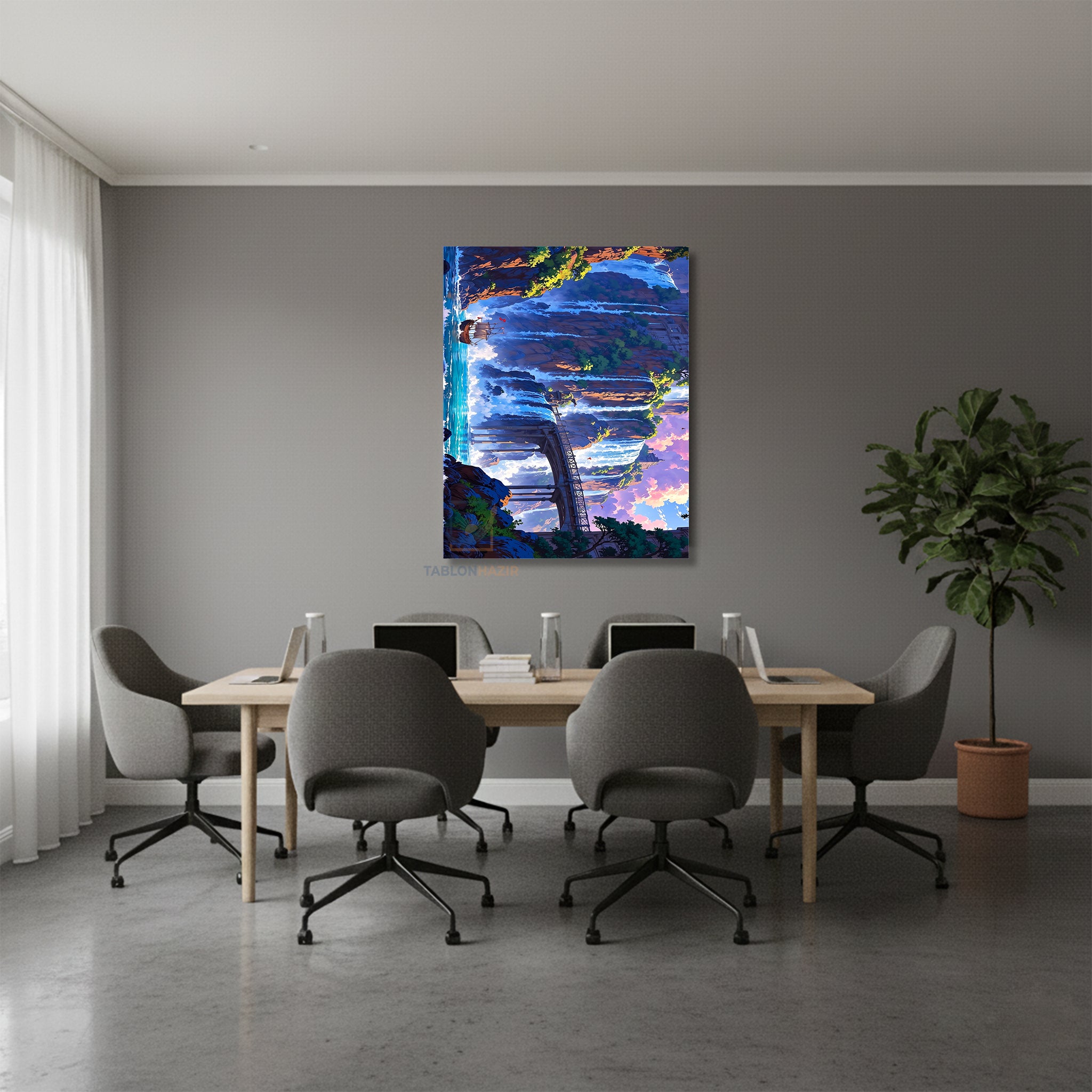 Dikey Kanvas Tablo Salon Duvar Tablosu Selale Gemi Yeni Ev Hediyesi Ofis Tablosu