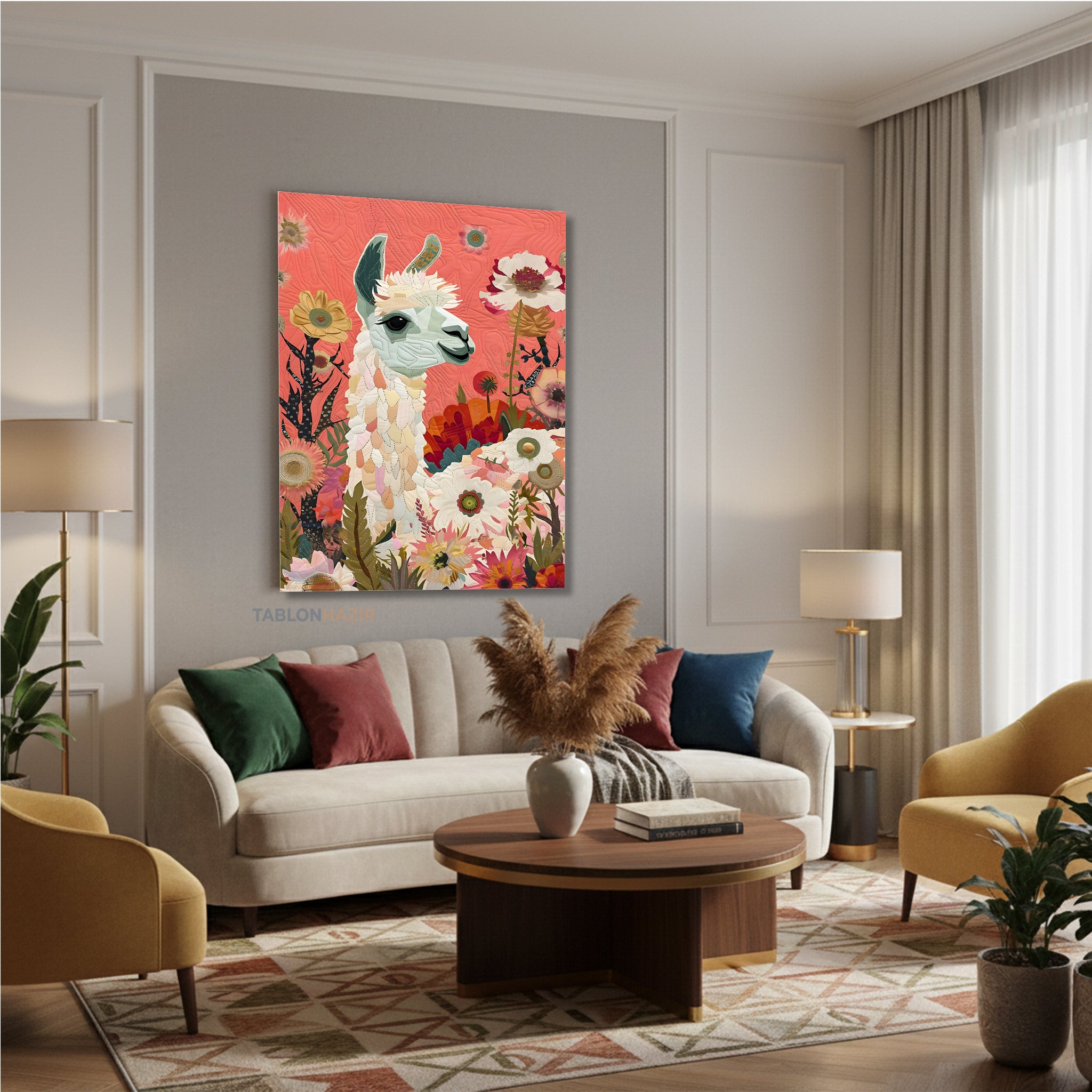 Dikey Kanvas Tablo Salon Duvar Tablosu Sevimli Alpaka Yeni Ev Hediyesi Ofis Tablosu