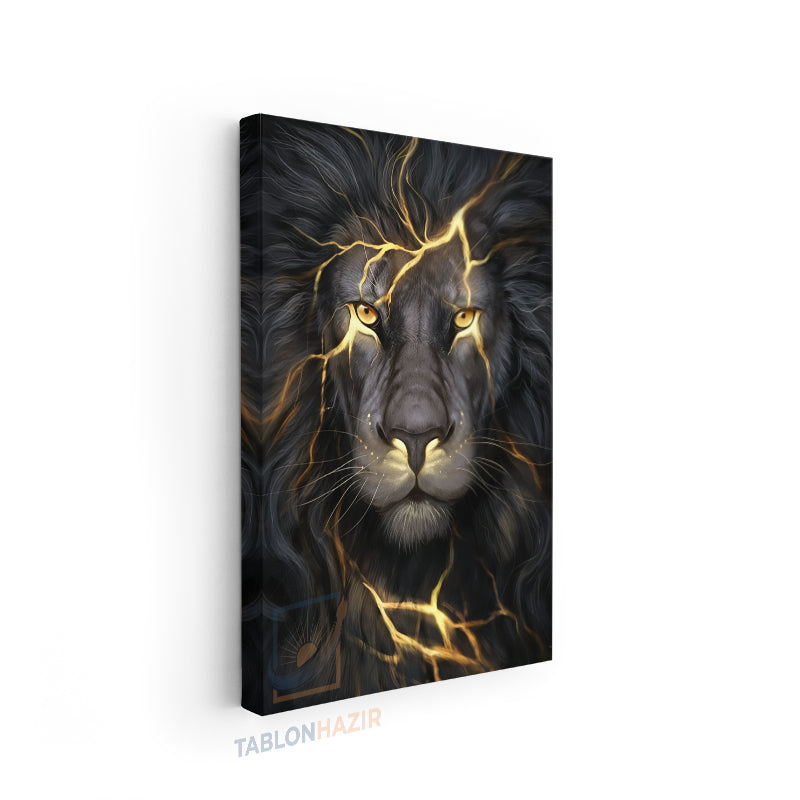 Dikey Kanvas Tablo Salon Duvar Tablosu Siyah Aslan Yeni Ev Hediyesi Ofis Tablosu