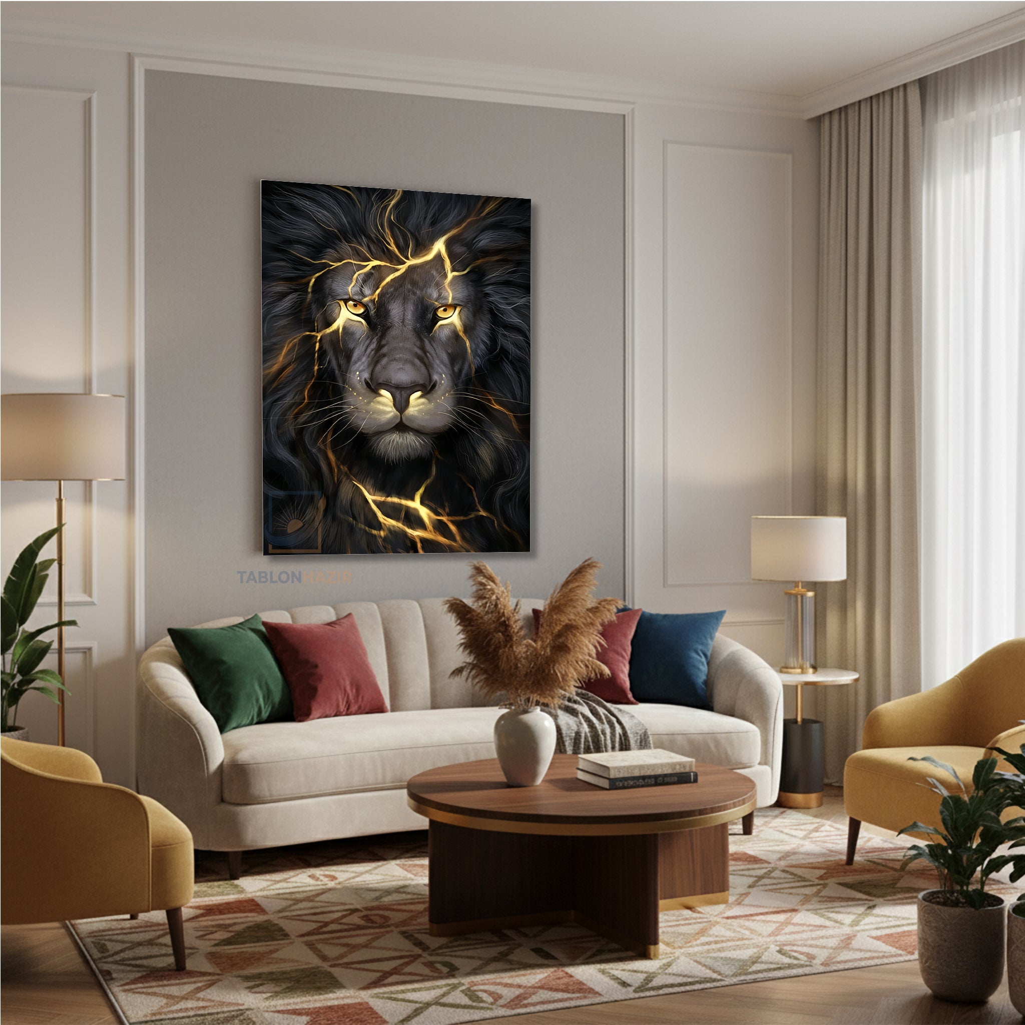 Dikey Kanvas Tablo Salon Duvar Tablosu Siyah Aslan Yeni Ev Hediyesi Ofis Tablosu