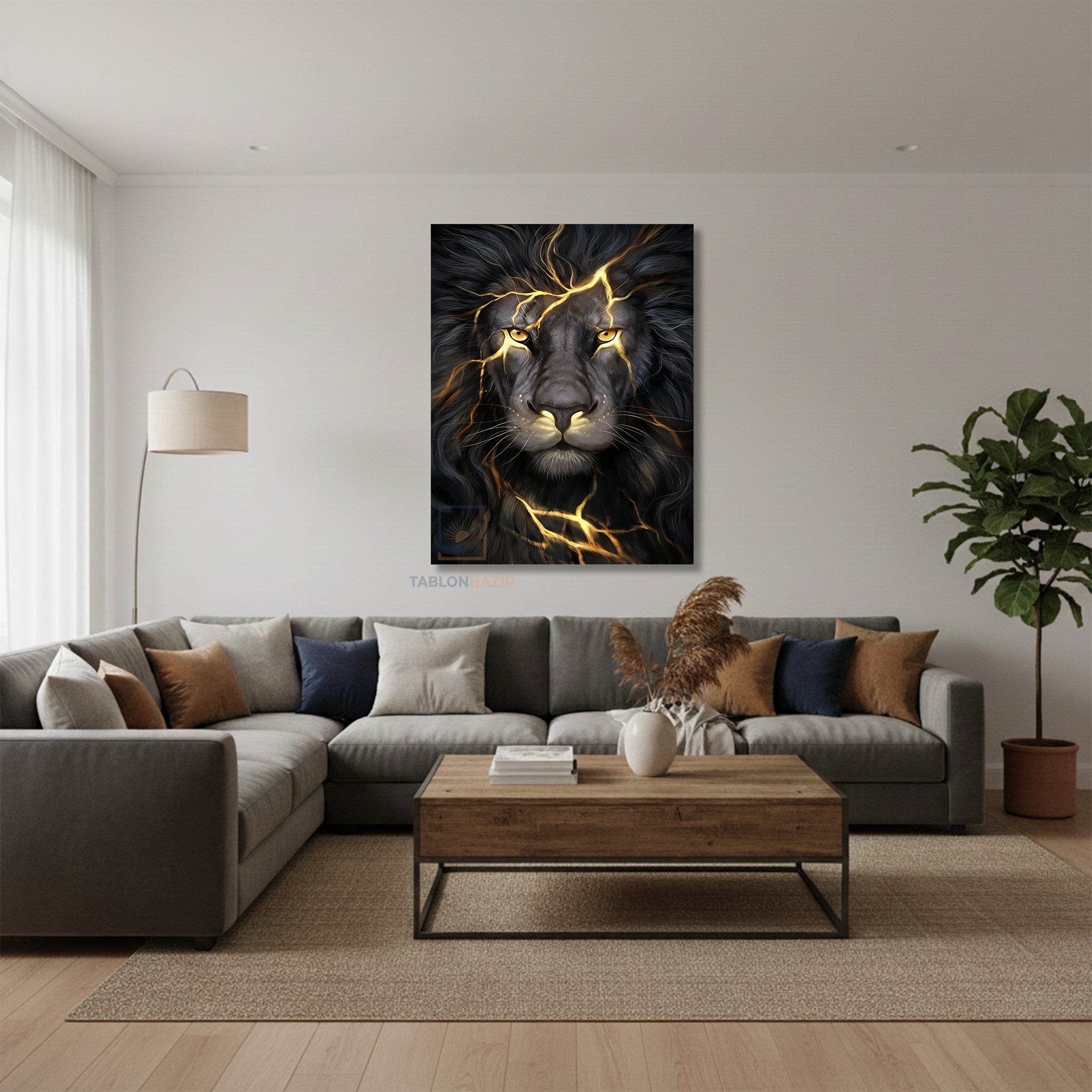 Dikey Kanvas Tablo Salon Duvar Tablosu Siyah Aslan Yeni Ev Hediyesi Ofis Tablosu