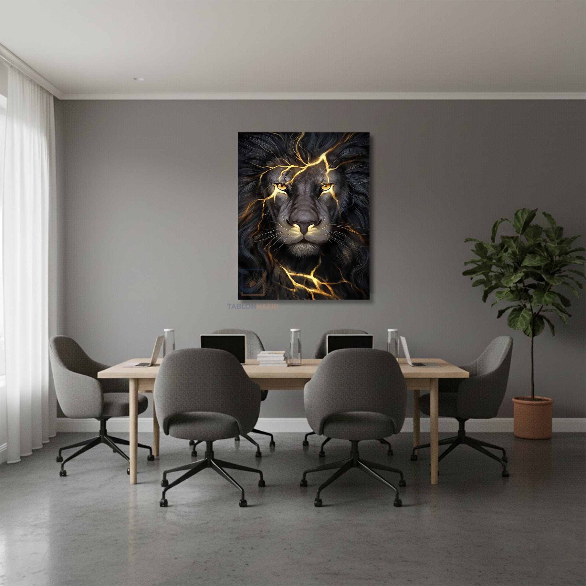 Dikey Kanvas Tablo Salon Duvar Tablosu Siyah Aslan Yeni Ev Hediyesi Ofis Tablosu