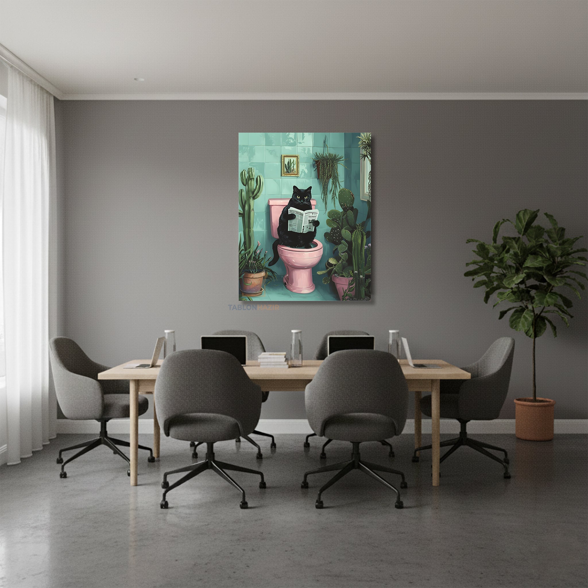 Dikey Kanvas Tablo Salon Duvar Tablosu Siyah Kedi Pembe Klozet Yeni Ev Hediyesi Ofis Tablosu