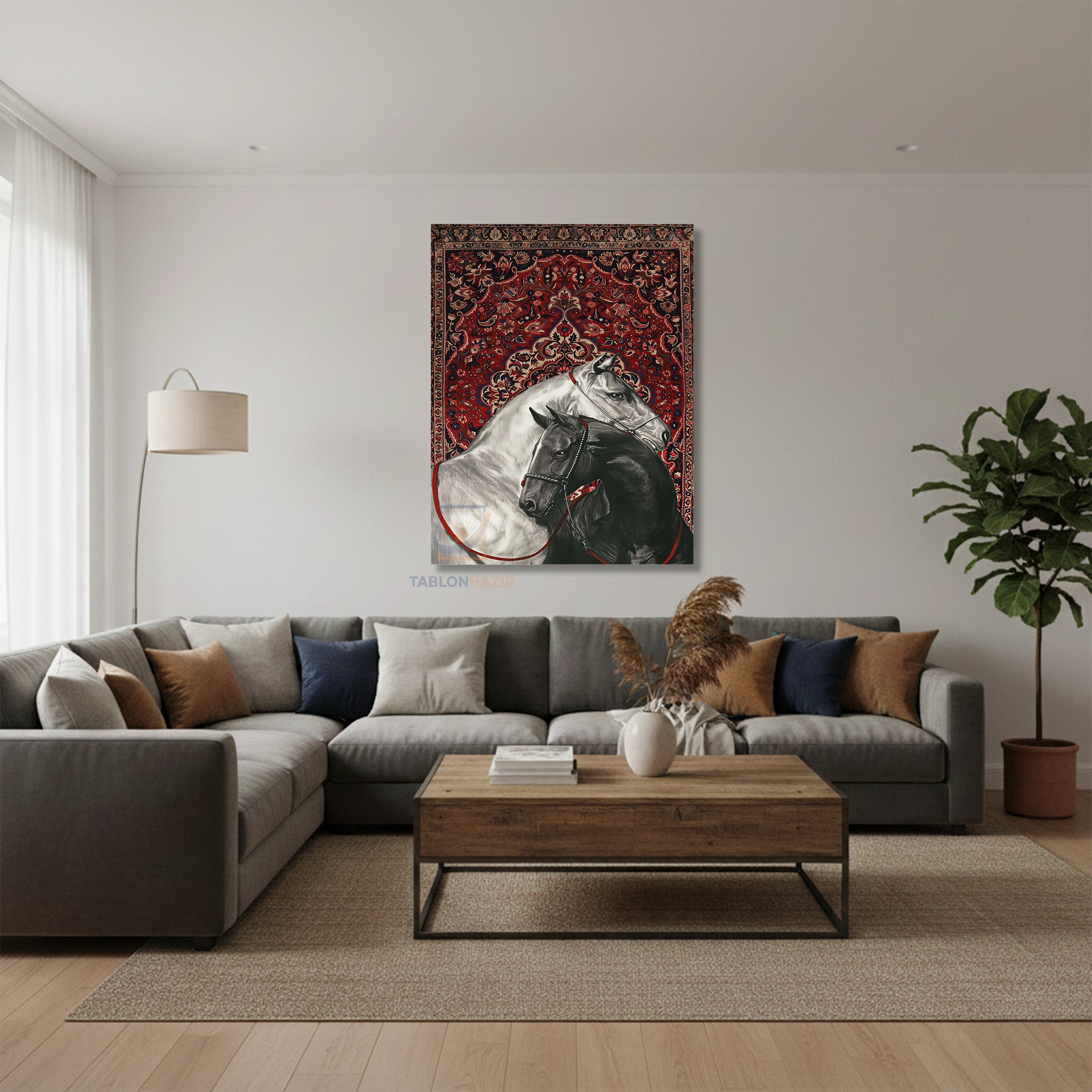 Dikey Kanvas Tablo Salon Duvar Tablosu Siyahbeyaz At Hali Yeni Ev Hediyesi Ofis Tablosu