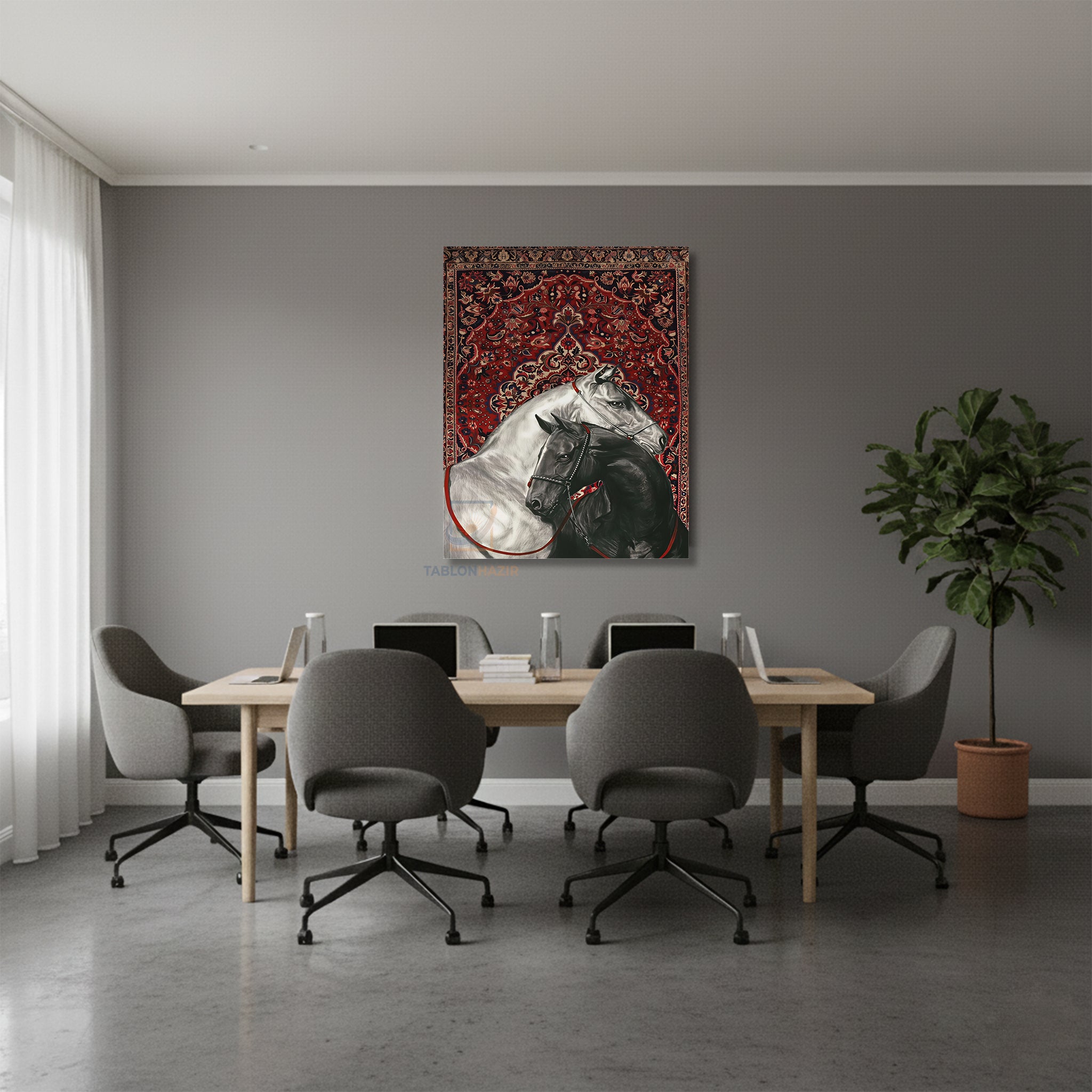 Dikey Kanvas Tablo Salon Duvar Tablosu Siyahbeyaz At Hali Yeni Ev Hediyesi Ofis Tablosu