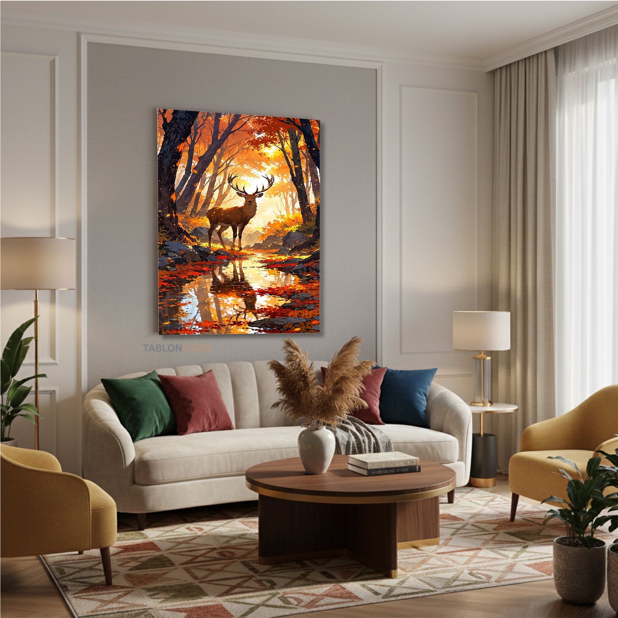 Dikey Kanvas Tablo Salon Duvar Tablosu Sonbahar Geyik Yeni Ev Hediyesi Ofis Tablosu