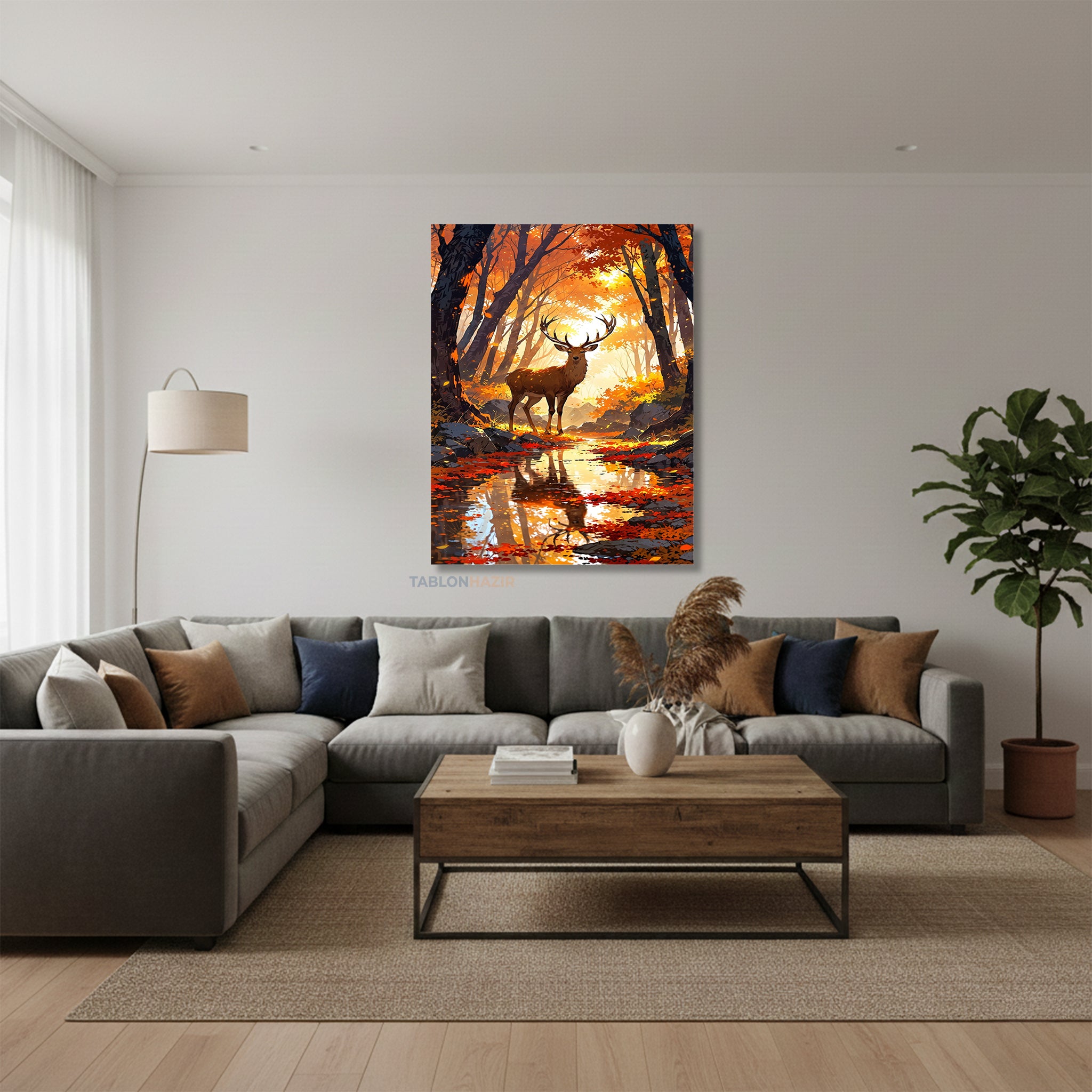 Dikey Kanvas Tablo Salon Duvar Tablosu Sonbahar Geyik Yeni Ev Hediyesi Ofis Tablosu