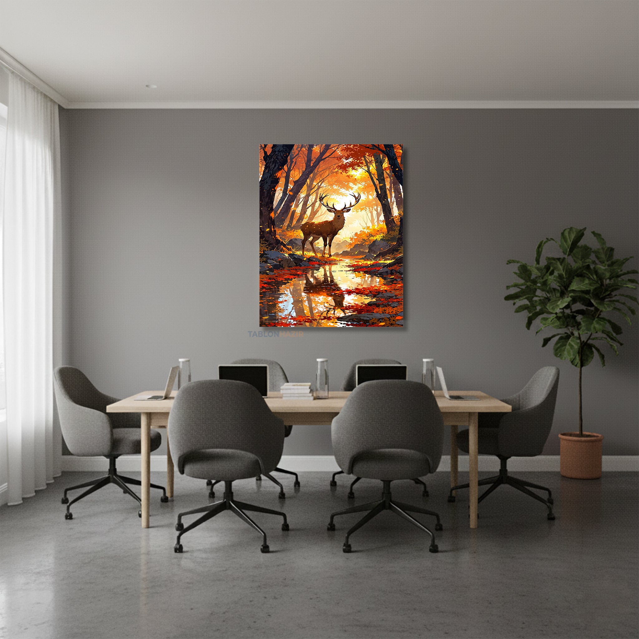 Dikey Kanvas Tablo Salon Duvar Tablosu Sonbahar Geyik Yeni Ev Hediyesi Ofis Tablosu