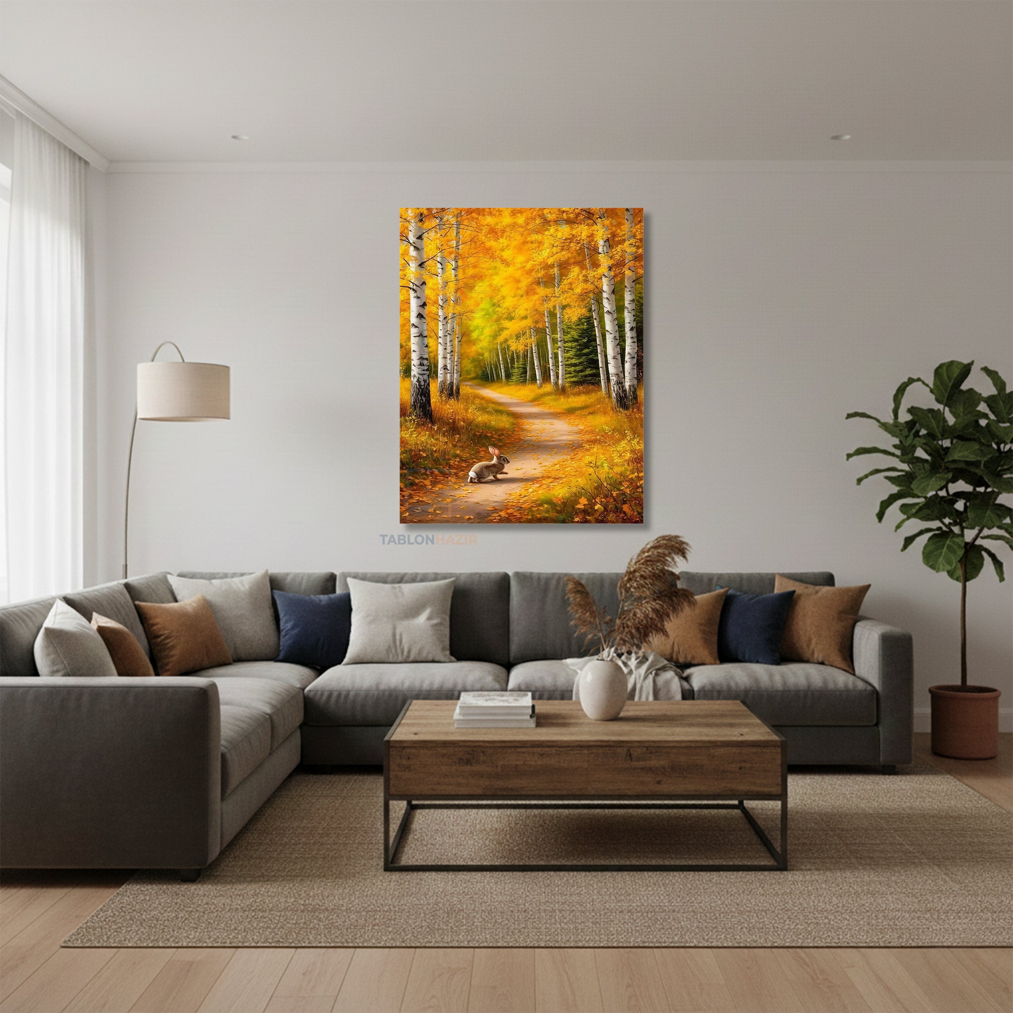 Dikey Kanvas Tablo Salon Duvar Tablosu Sonbahart Tavsan Yeni Ev Hediyesi Ofis Tablosu