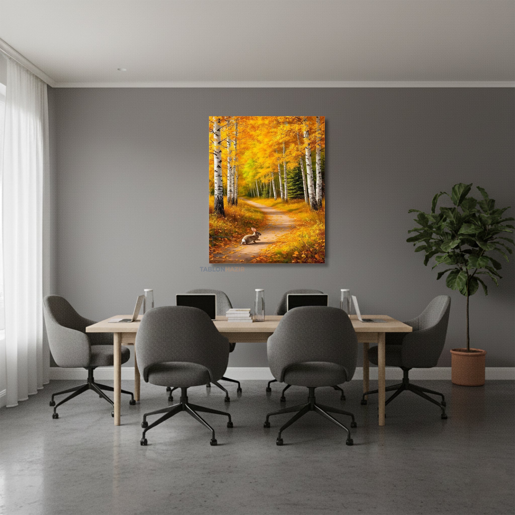 Dikey Kanvas Tablo Salon Duvar Tablosu Sonbahart Tavsan Yeni Ev Hediyesi Ofis Tablosu